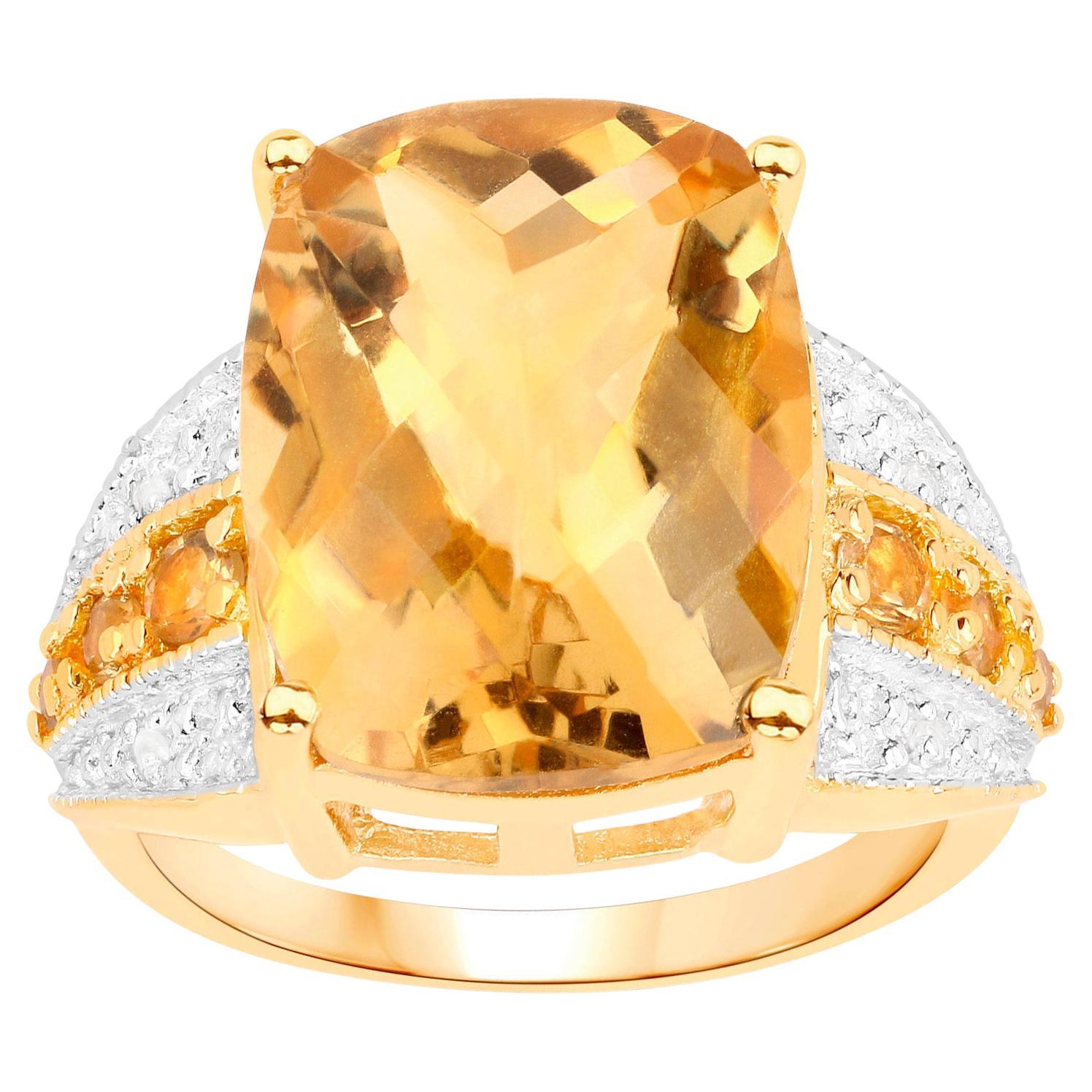 Citrine Cocktail Ring 8.50 Carats 14K Yellow Gold Plated Silver For Sale