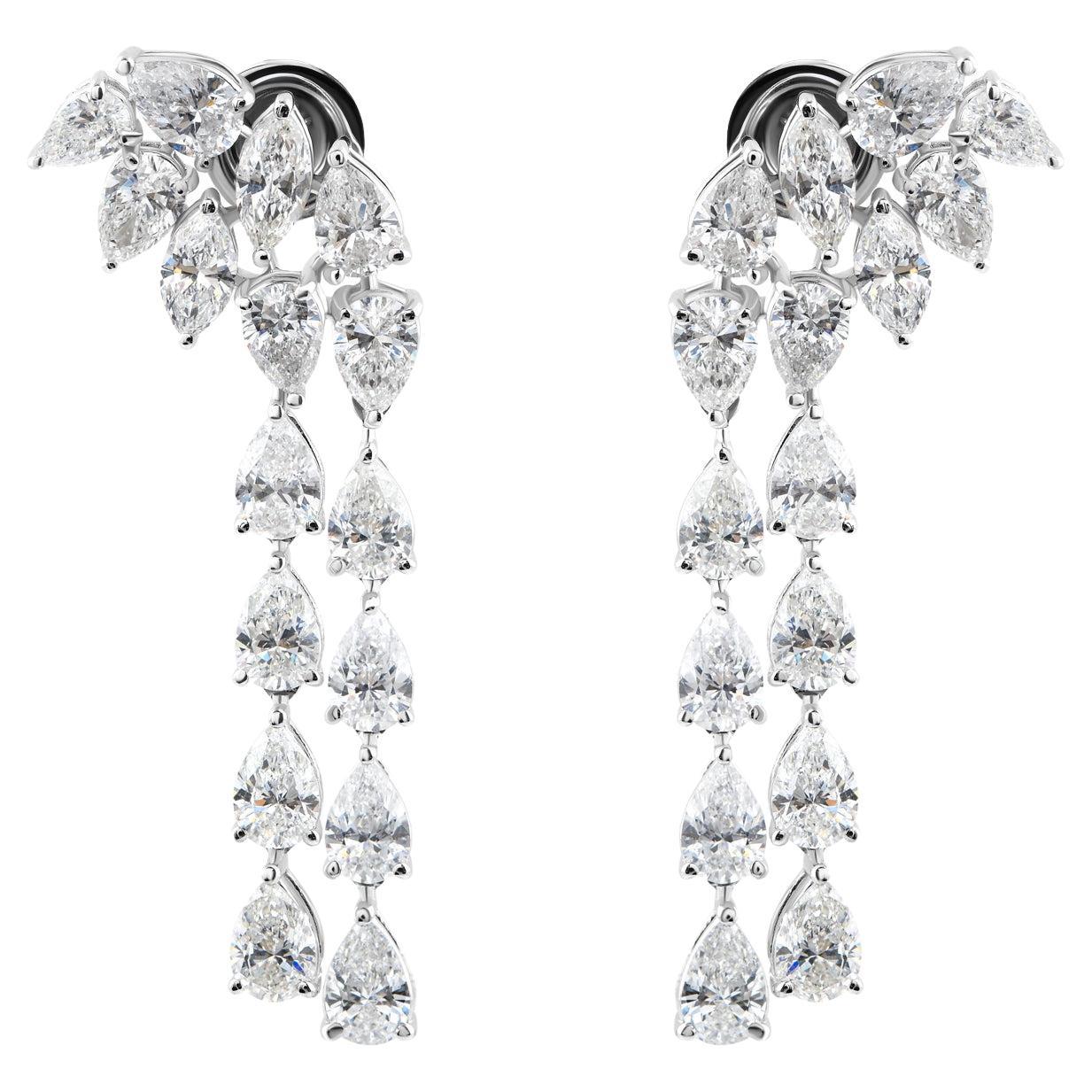 Natural 8.27 Carat Pear 
Marquise Diamond Drop Earrings 14 Karat White Gold