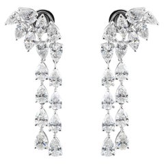 Natural 8.27 Carat Pear 
Marquise Diamond Drop Earrings 14 Karat White Gold