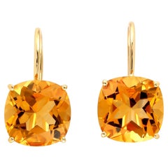 Natural 8.30 Carats Citrine Earrings 14k Yellow Gold