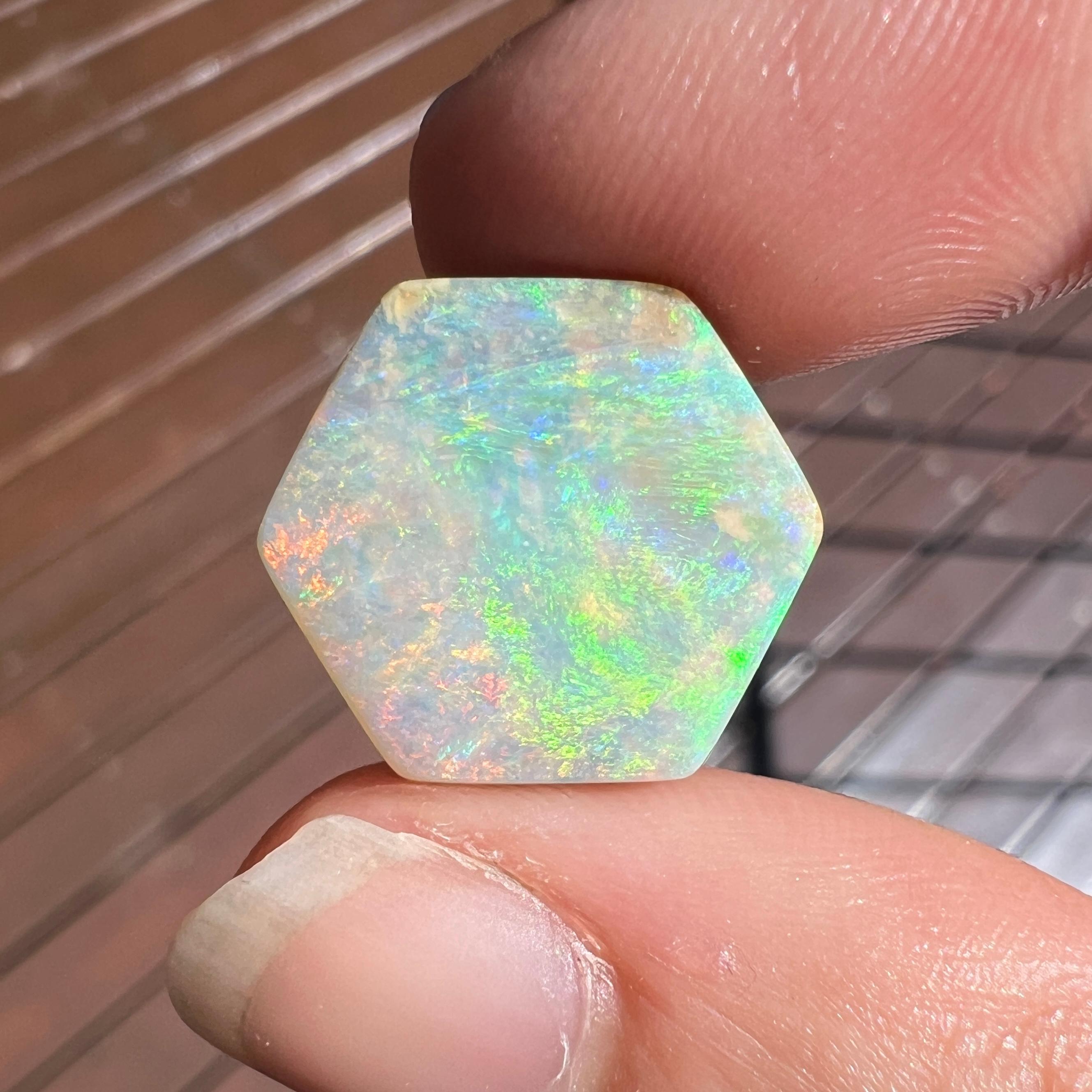 Cabochon Natural 8.30 Ct Australian pastel boulder opal mined by Sue Cooper For Sale