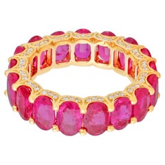 Nature 8.39 Carat Ruby 0.40 Carat Diamond Eternity Band Ring 18k Yellow Gold
