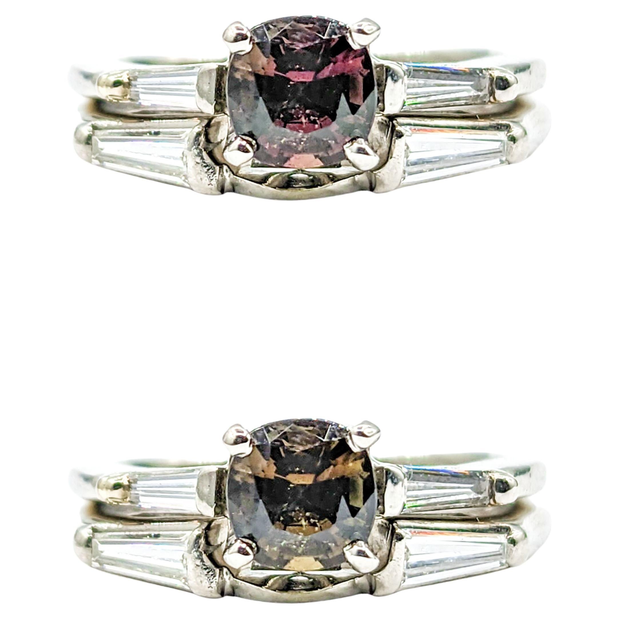 Natural .83ct Alexandrite & Diamond Ring Platinum Gold