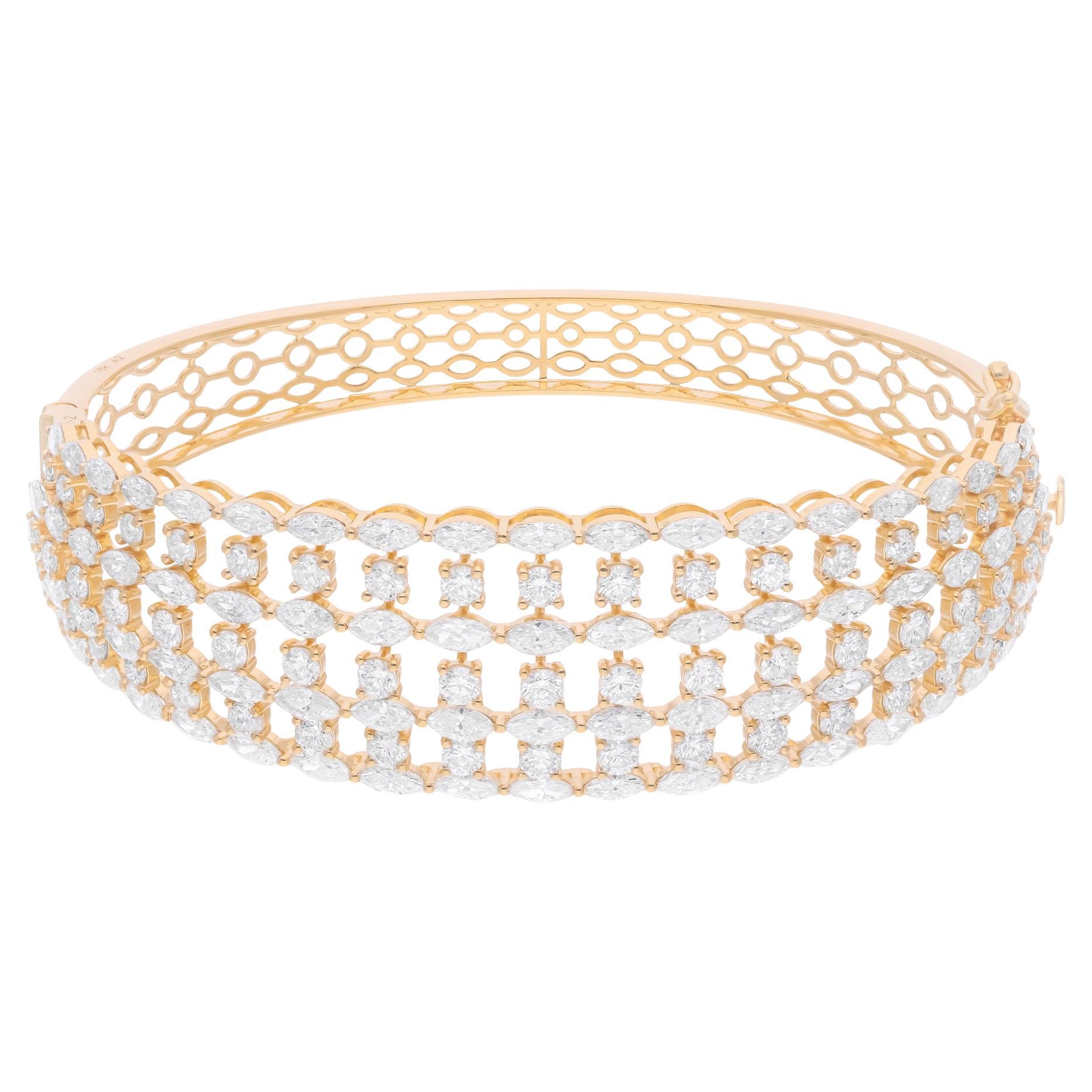 Natürliches 8,40 SI/H Marquise Runder Diamant Käfig-Armband 14 Karat Gelbgold