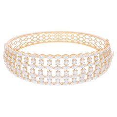 Natural 8.40 SI/H Marquise Round Diamond Cage Bracelet 14 Karat Yellow Gold