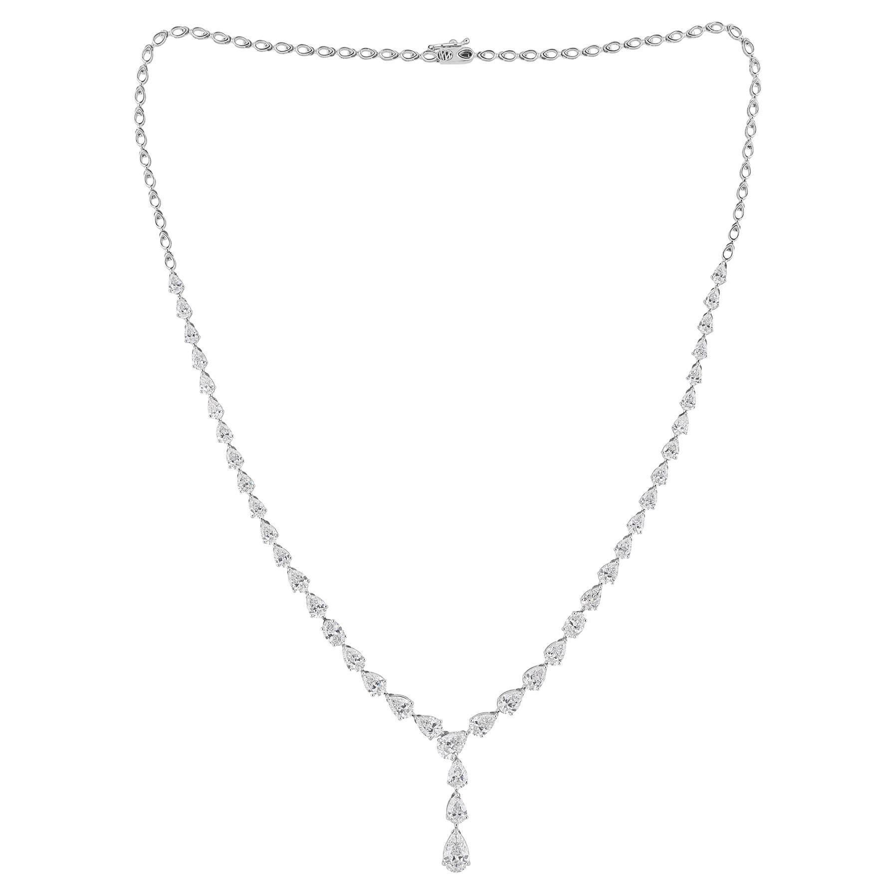 Natural 8.47 Carat SI Clarity HI Color Pear Diamond Necklace 18 Karat White Gold