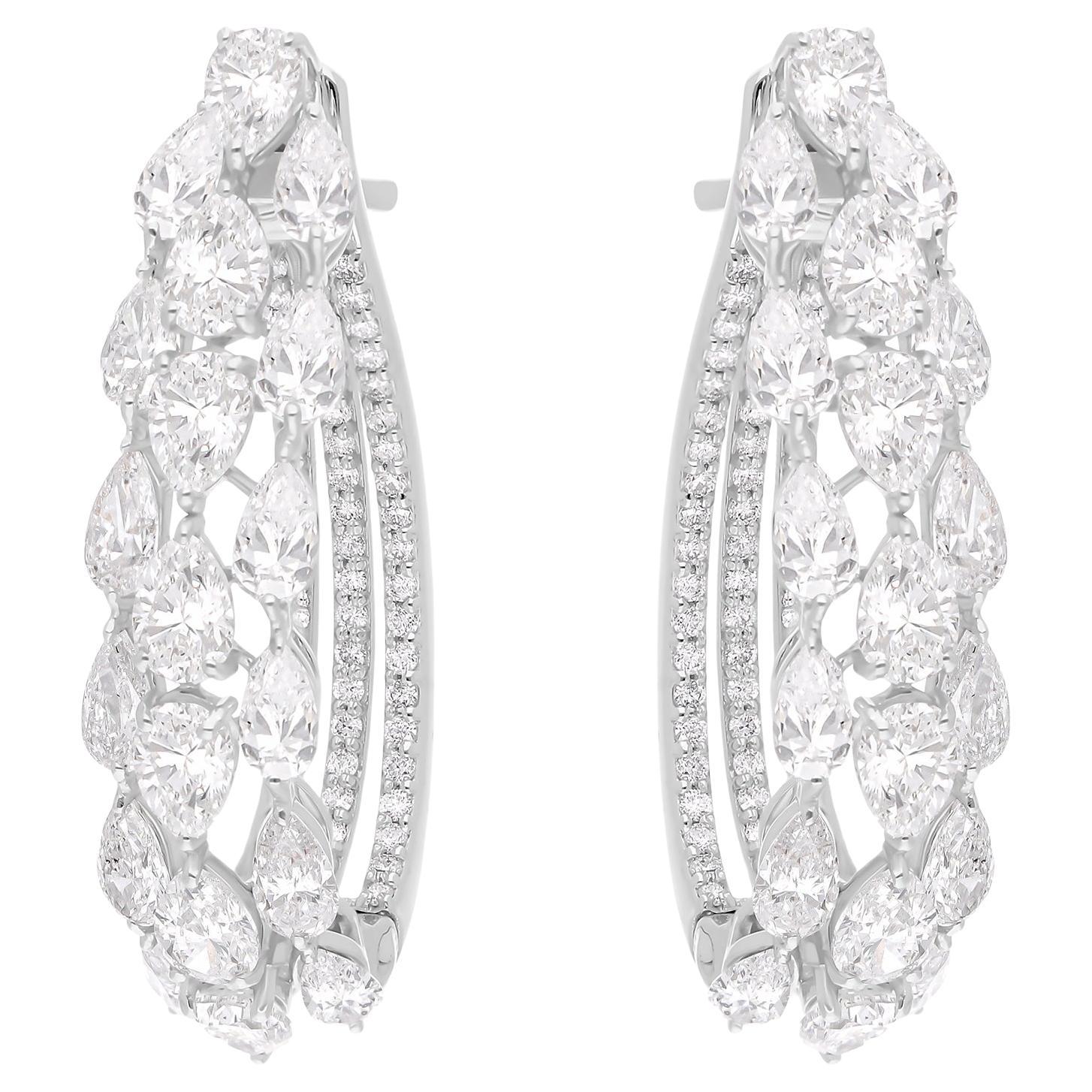 Natural 8.53 Carat SI/H Pear Round Diamond Hoop Earrings 18 Karat White Gold