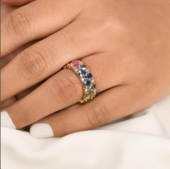 Natural 8.53 cts rainbow sapphire & 0.31 cts diamond ring in 14k gold