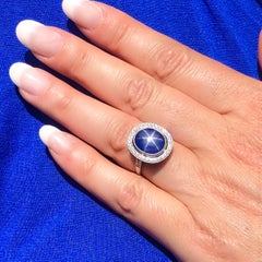 Natural 8.55 Carat Blue Star Sapphire Diamond Platinum Ring