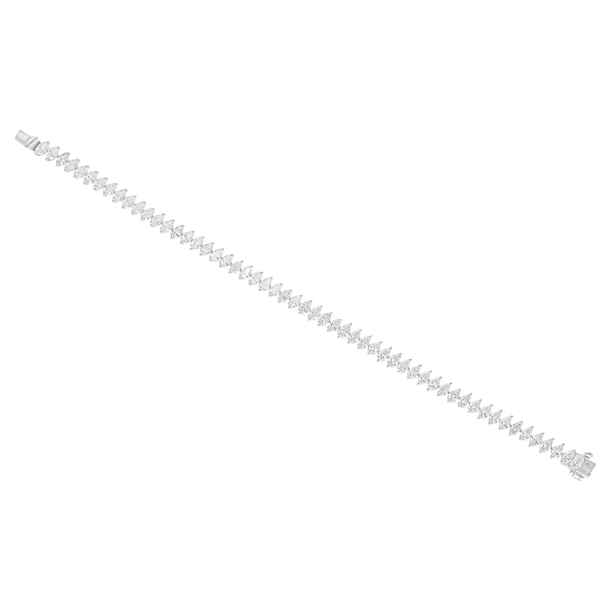 Natural 8.55 Carat SI/H Pear Shape Diamond Bracelet 18 Karat White Gold Jewelry