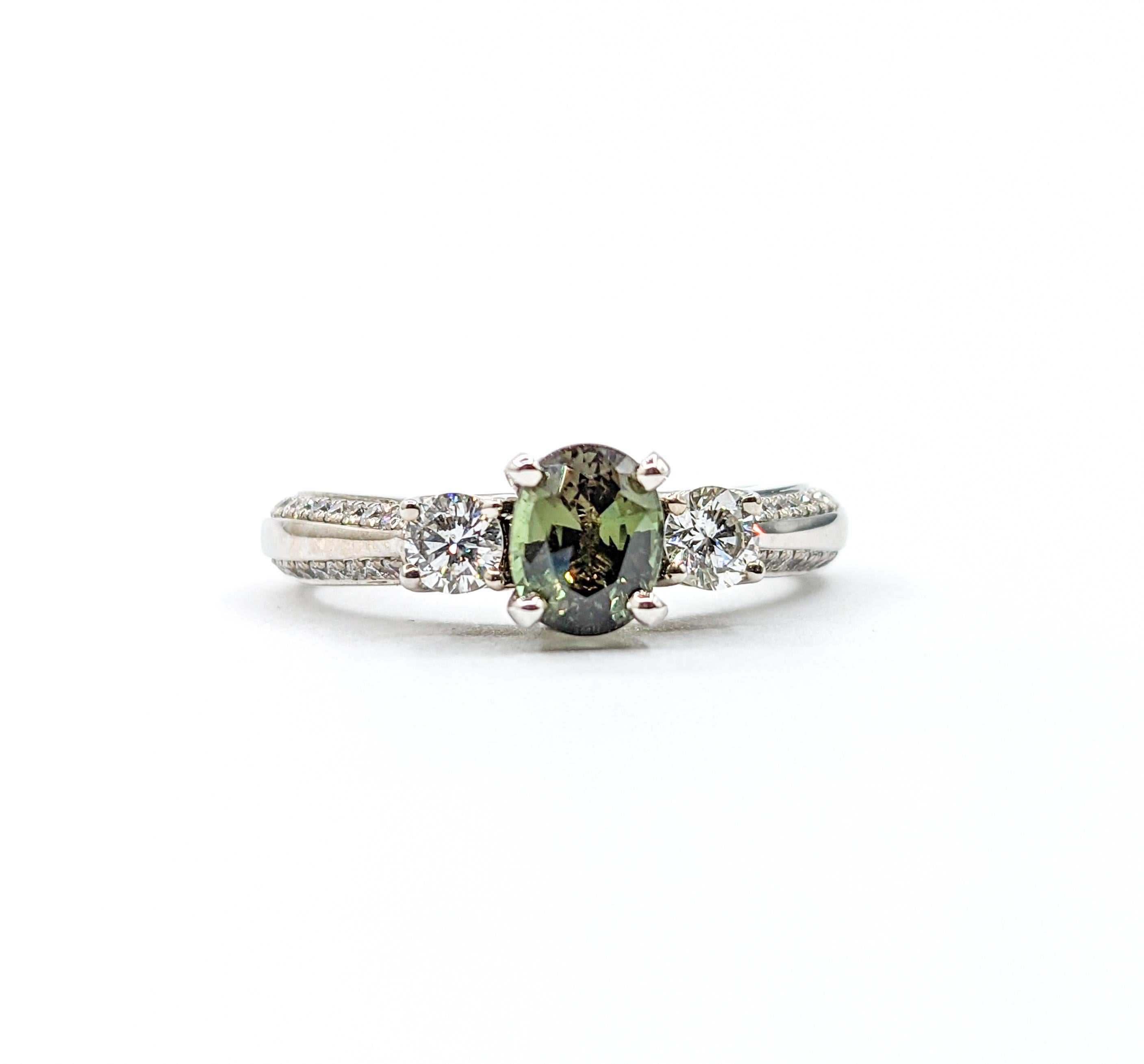 Natural .85ct Alexandrite & Diamond Ring White Gold  For Sale 6