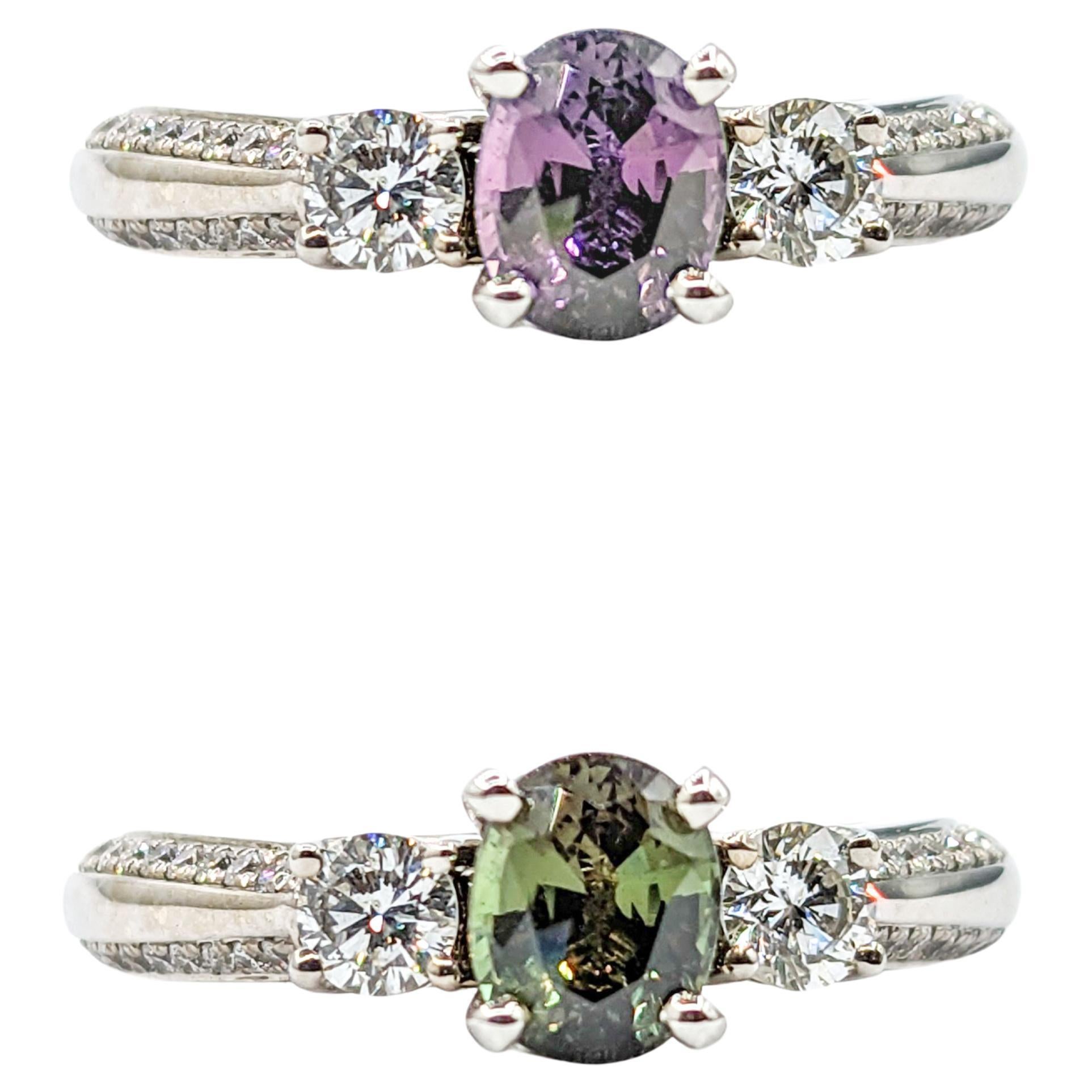 Natural .85ct Alexandrite & Diamond Ring White Gold  For Sale