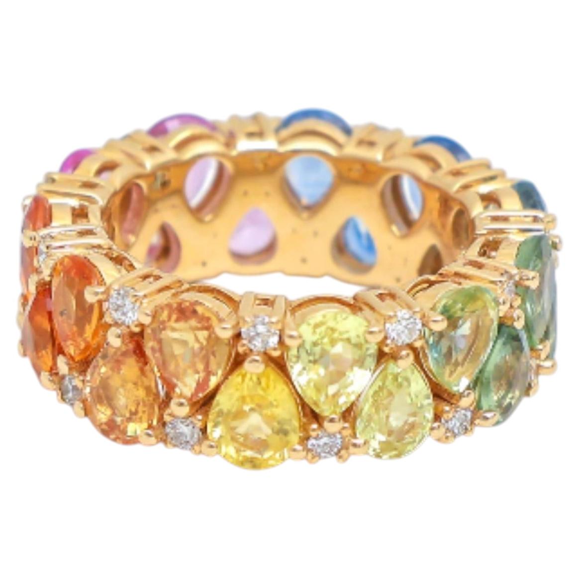 Rainbow Sapphire and Diamond Ring in 14K Yellow Gold, 8.61ct, New For Sale