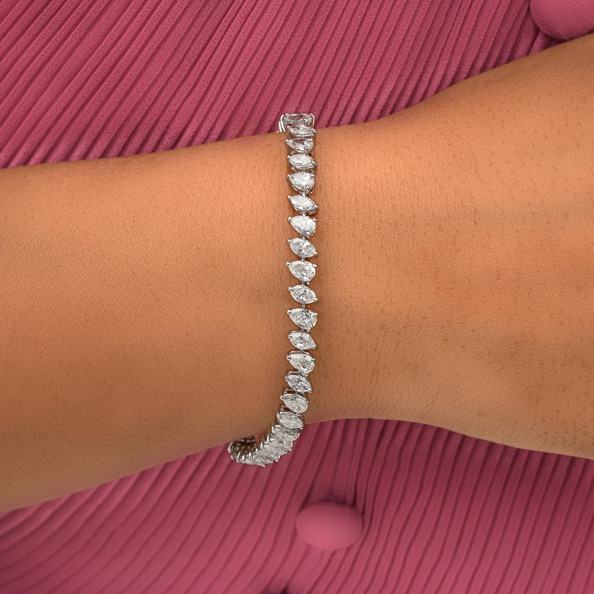 Moderne Bracelet tennis en or blanc 18 carats avec diamants naturels taille poire marquise de 8,7 carats SI/H en vente