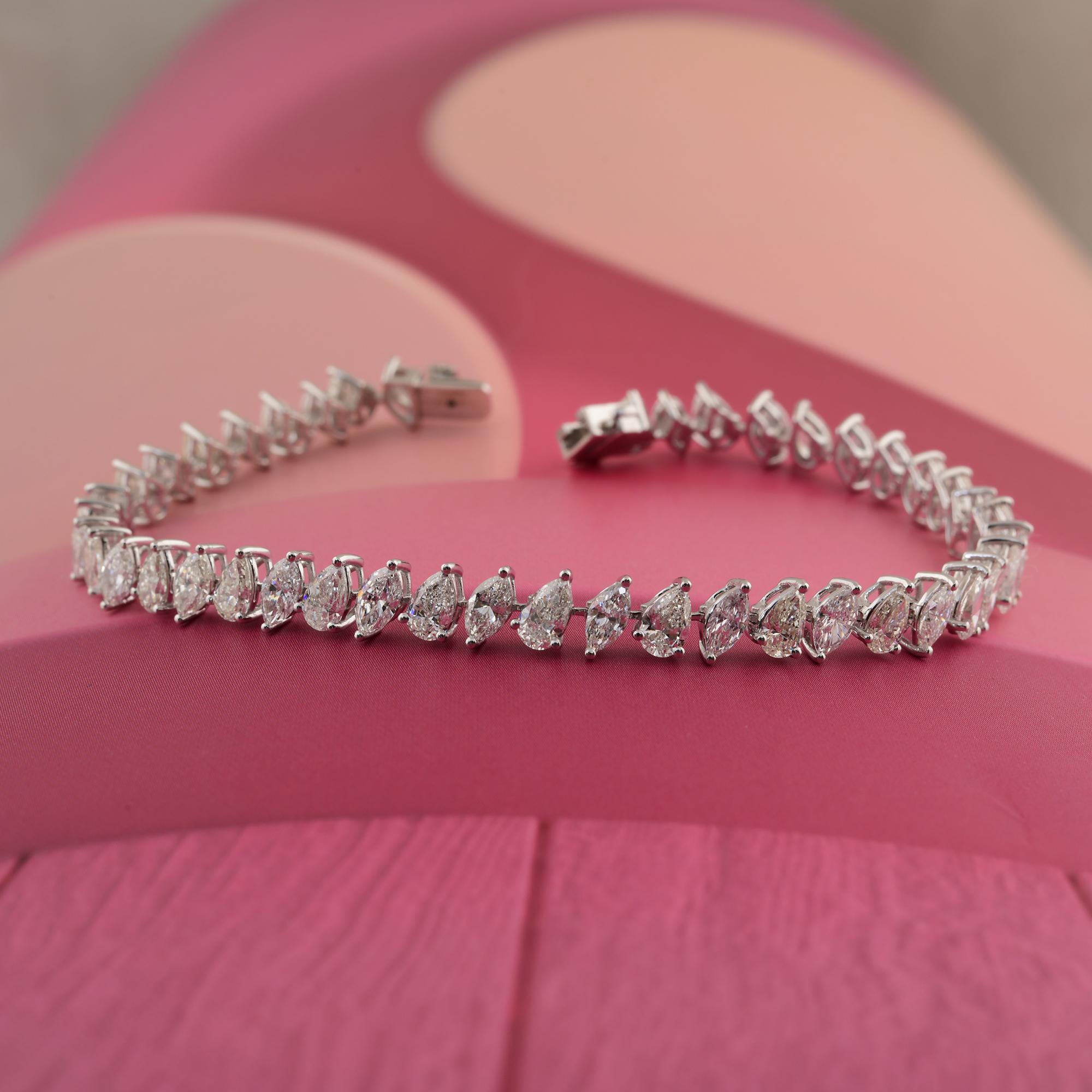 Taille poire Bracelet tennis en or blanc 18 carats avec diamants naturels taille poire marquise de 8,7 carats SI/H en vente