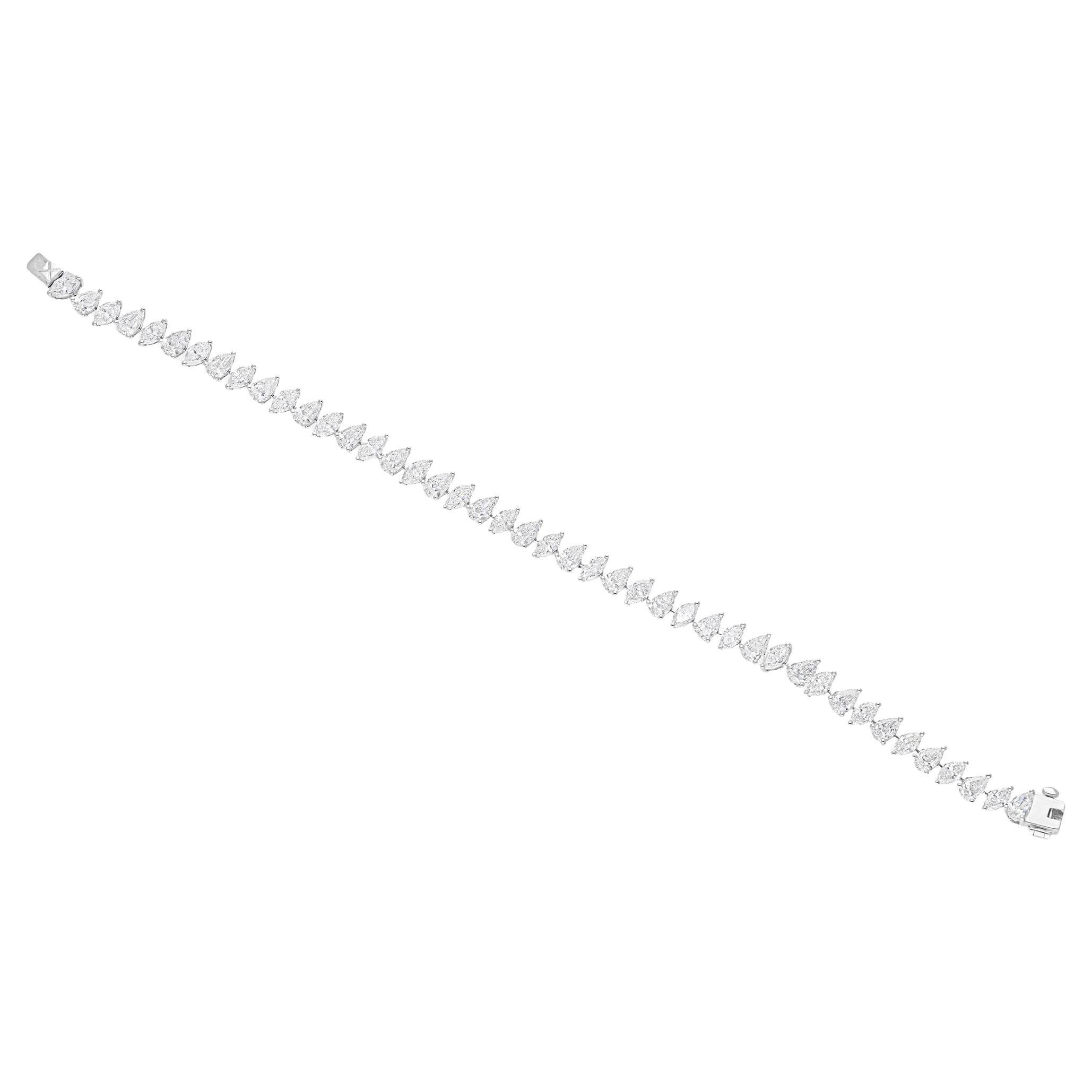Pulsera de tenis de diamantes marquesa pera SI/H naturales de 8,7 quilates y 18 quilates de oro blanco