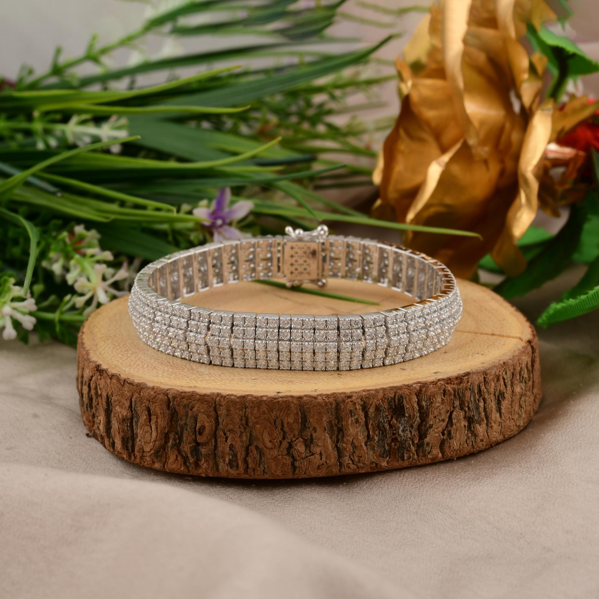 Brazalete de diamantes naturales de 8,73 quilates, claridad SI y color HI, oro blanco de 18 quilates Corte redondo en venta