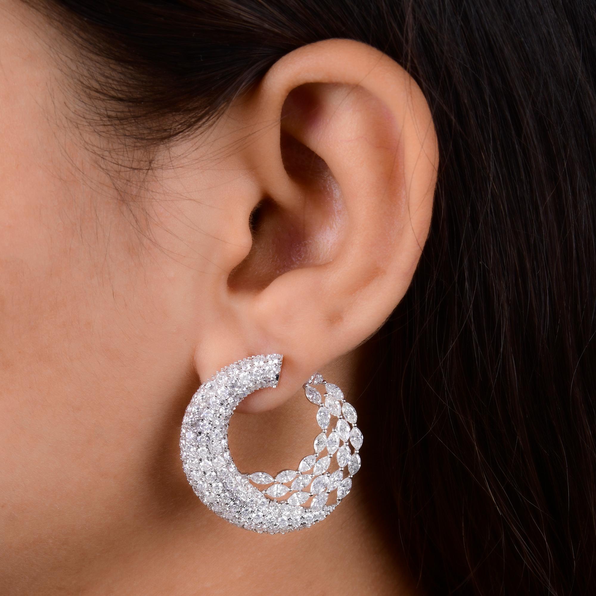 Modern Natural 8.76 Carat Marquise & Round Diamond Hoop Earrings 14 Karat White Gold For Sale