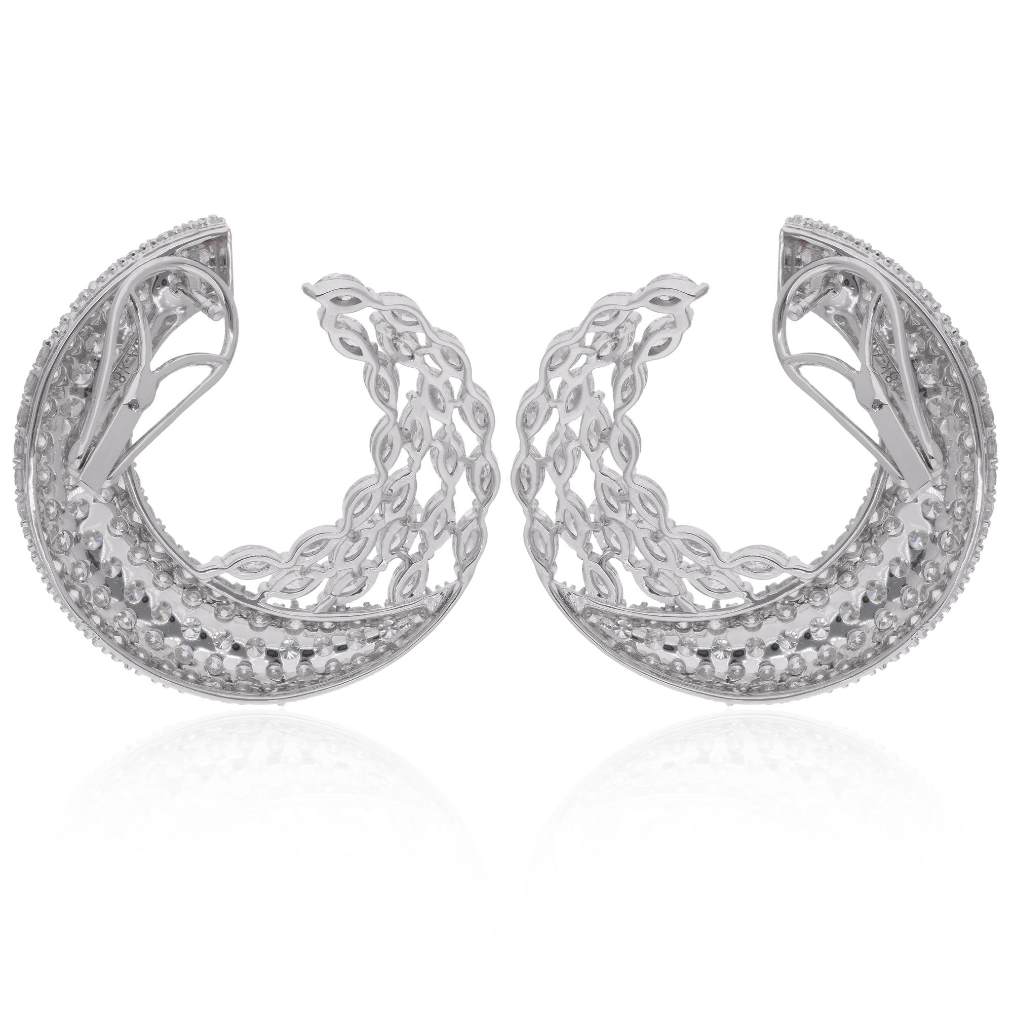 Marquise Cut Natural 8.76 Carat Marquise & Round Diamond Hoop Earrings 14 Karat White Gold For Sale