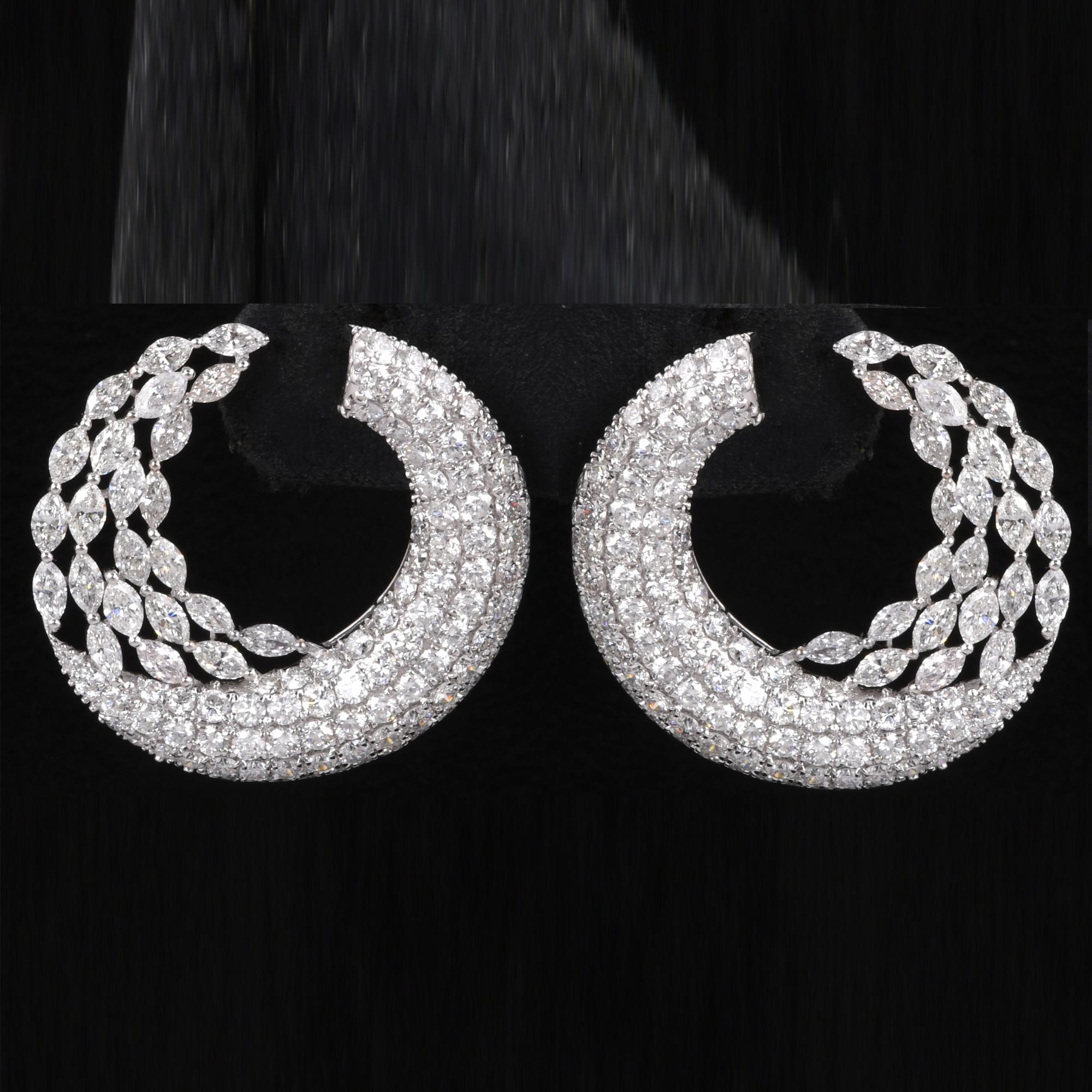 Women's Natural 8.76 Carat Marquise & Round Diamond Hoop Earrings 14 Karat White Gold For Sale