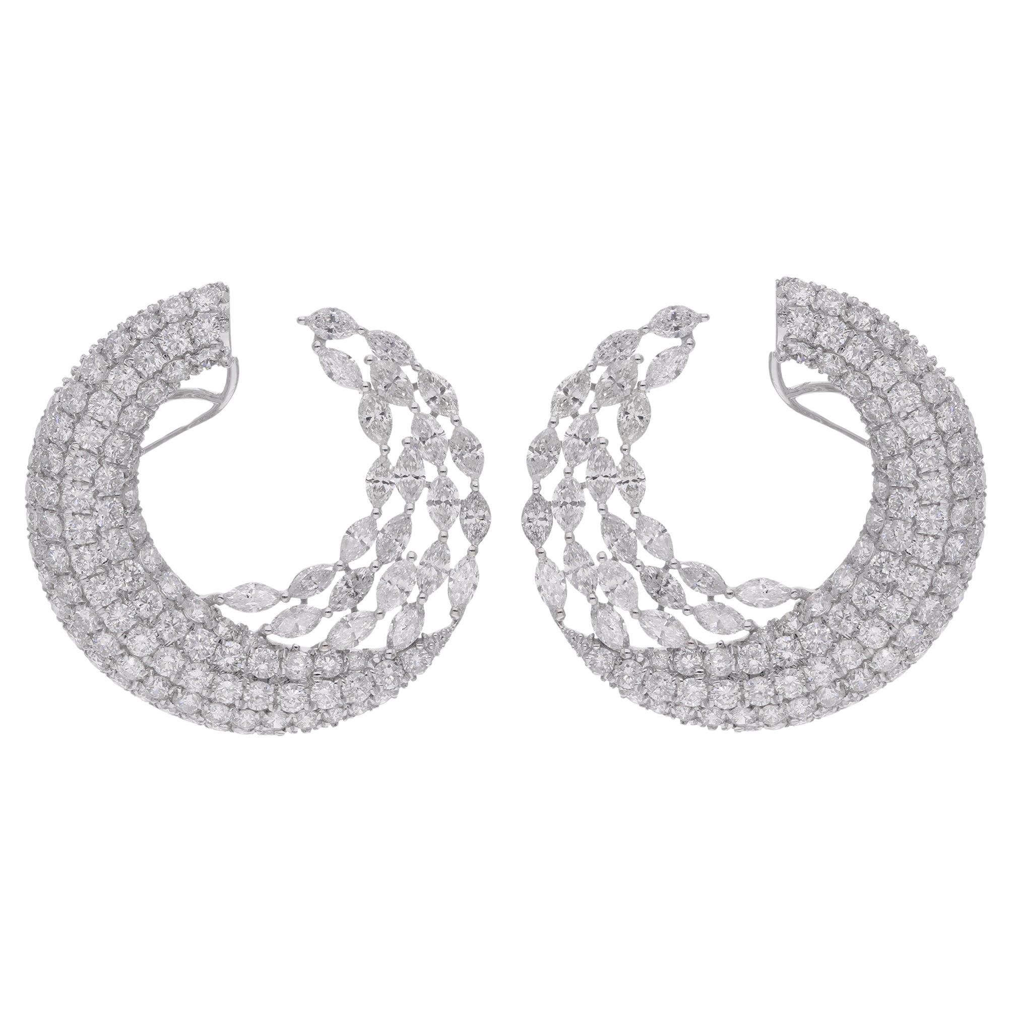 8.7 Karat SI Reinheit HI Farbe Marquise Diamant-Creolen 14 Karat Weißgold im Angebot