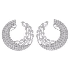 Natural 8.76 Carat Marquise & Round Diamond Hoop Earrings 14 Karat White Gold