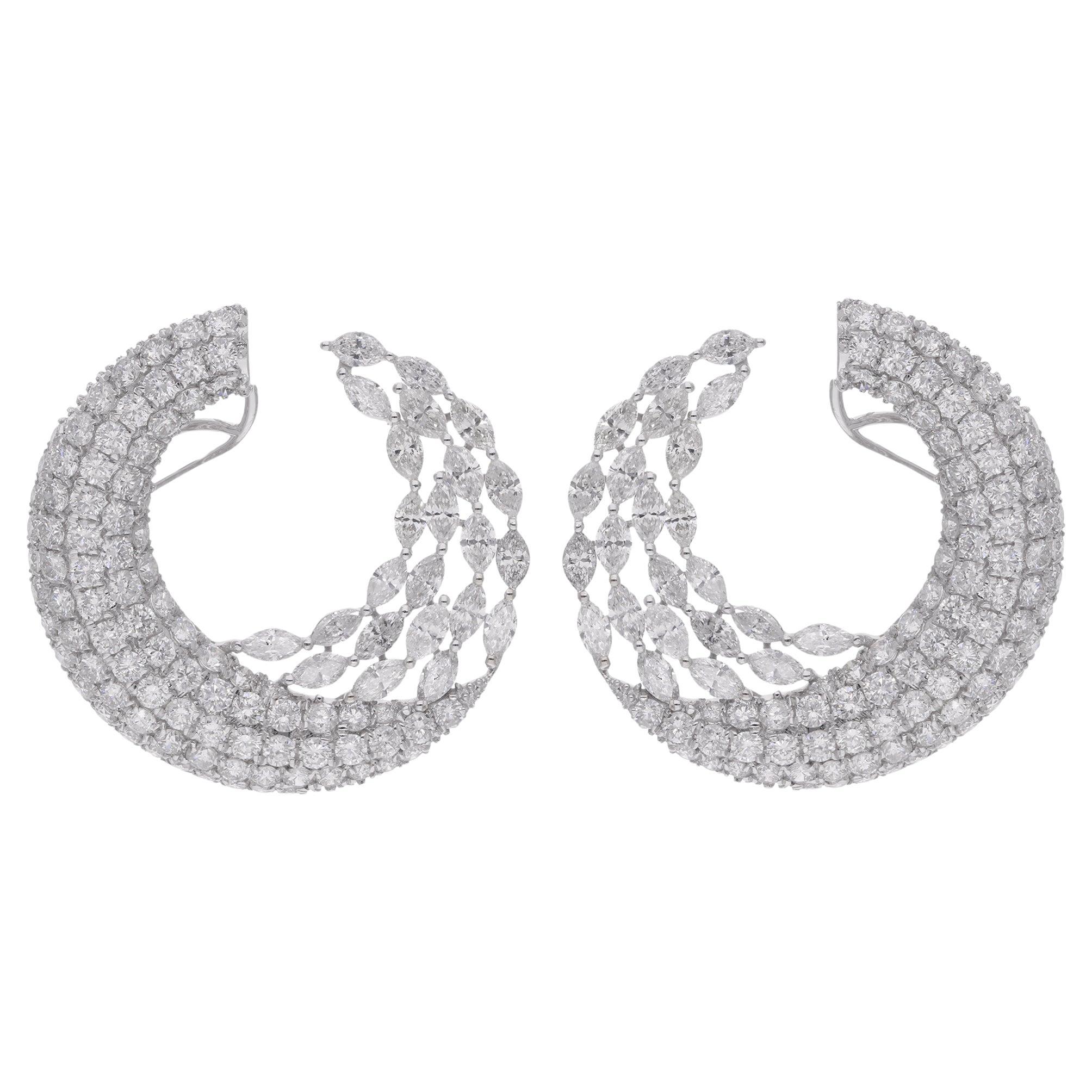 Natural 8.76 Carat Marquise & Round Diamond Hoop Earrings 18 Karat White Gold For Sale