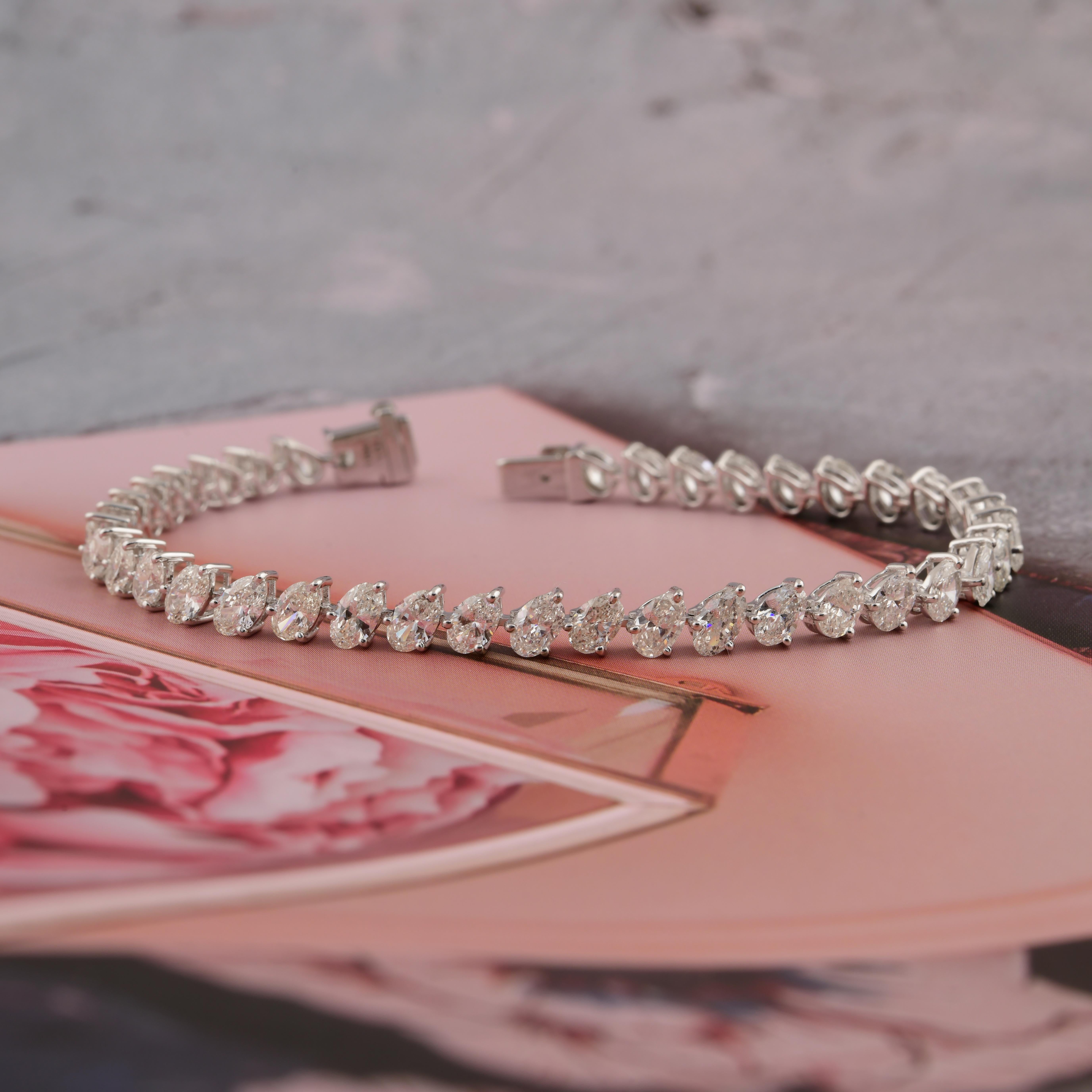 Pulsera de tenis con diamantes naturales de 8,80 quilates SI/H y forma ovalada Oro blanco de 18 quilates Corte oval en venta