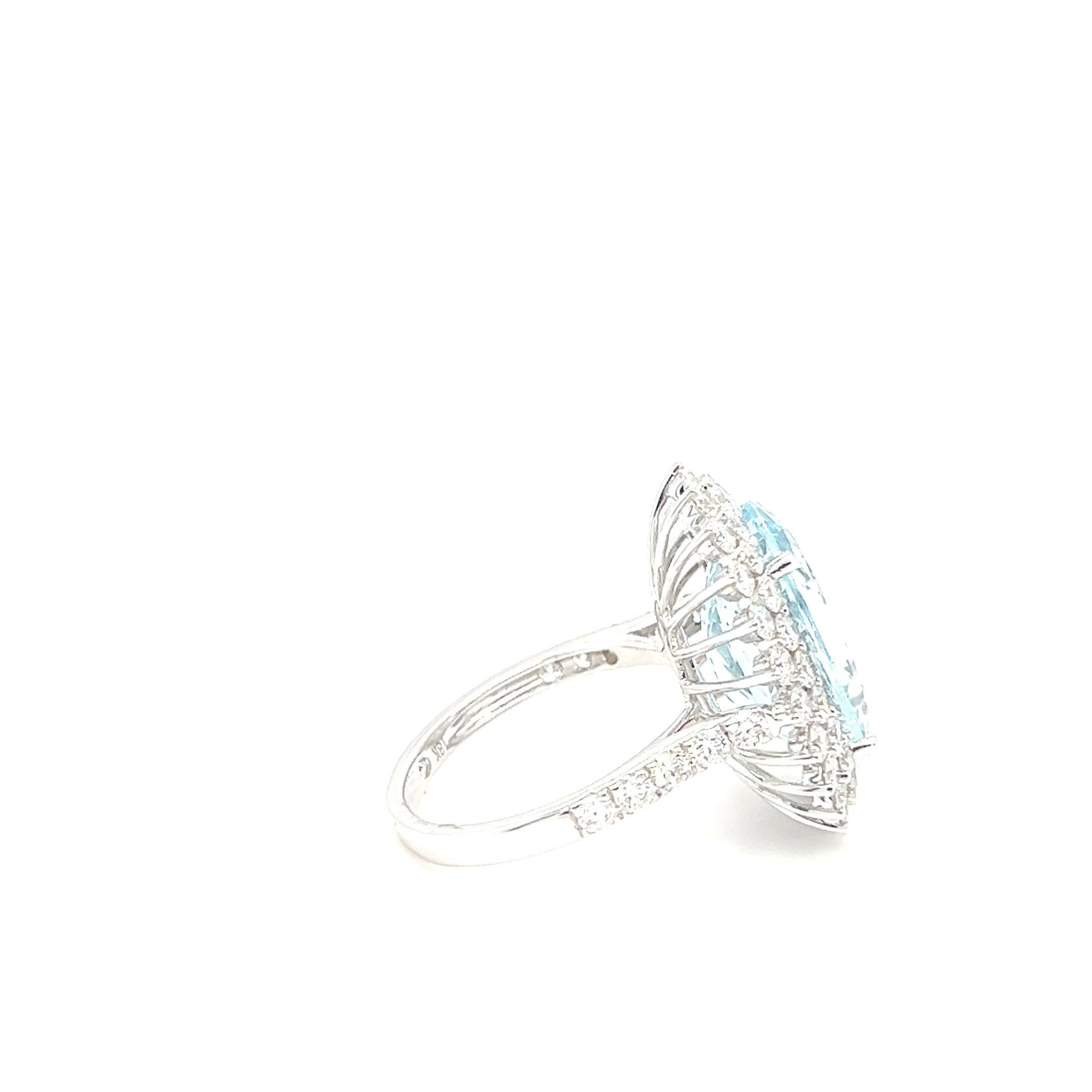 Artisan GAI Certified 8.81 Carat Oval Cut Aquamarine Diamond Cocktail Ring For Sale