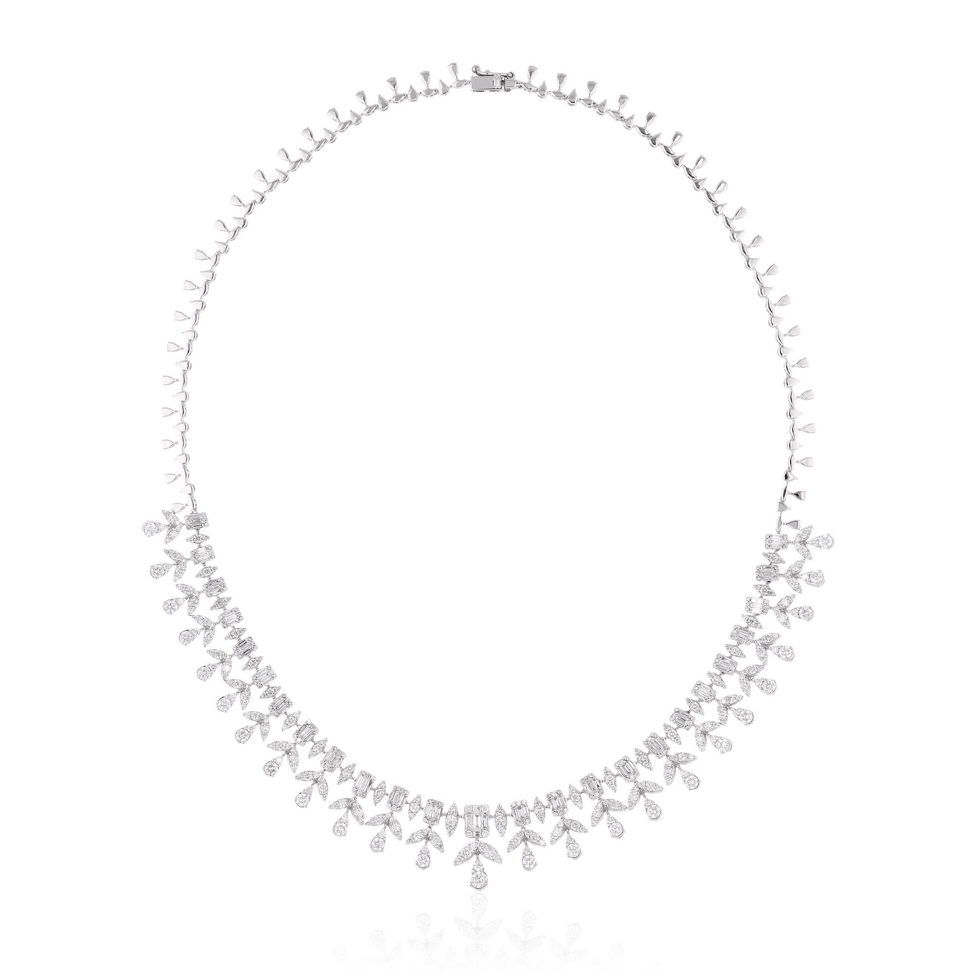 Baguette Cut Natural 8.84 Carat Baguette & Round Diamond Necklace 14 Karat White Gold Jewelry For Sale