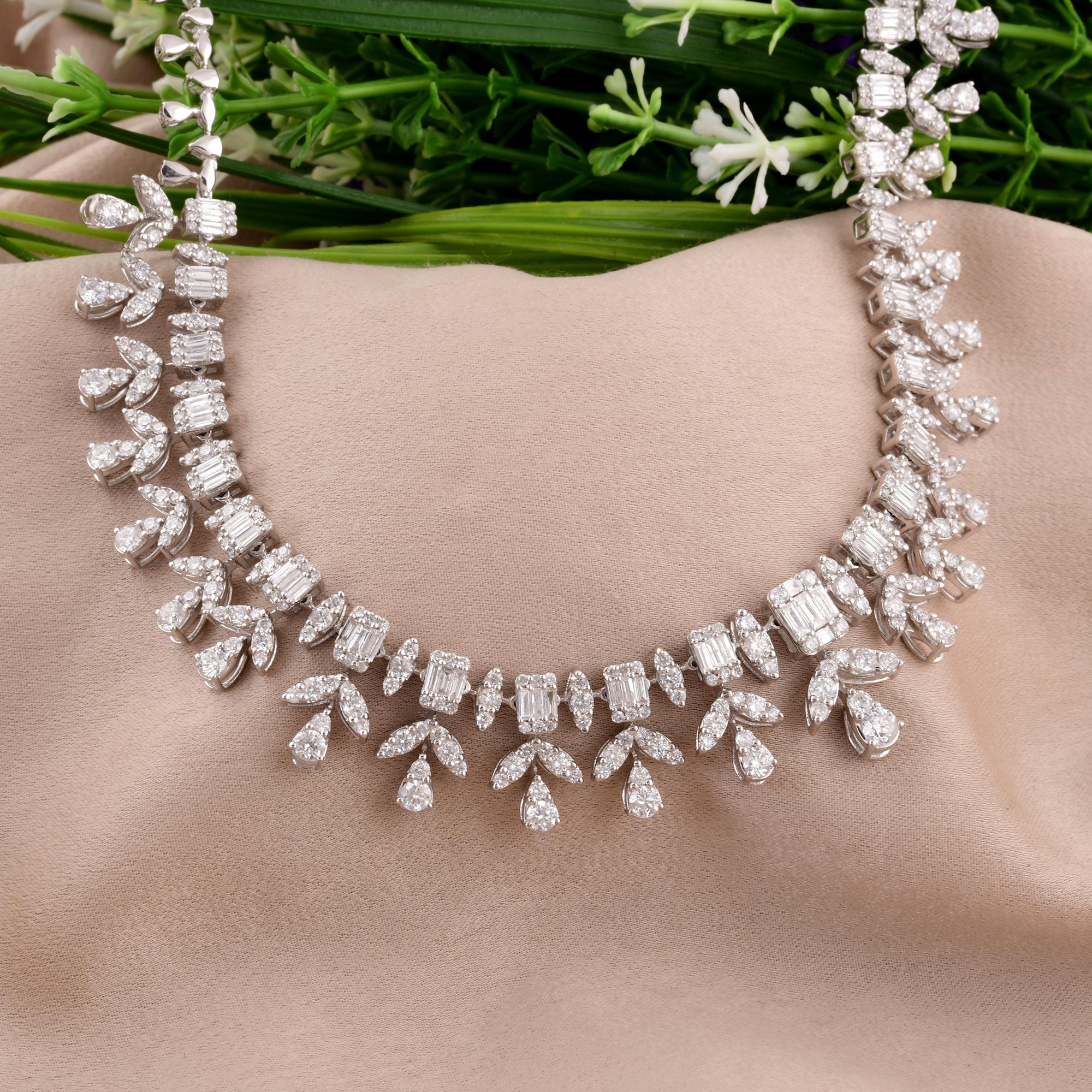 Modern Natural 8.84 Carat Baguette & Round Diamond Necklace 18 Karat White Gold Jewelry For Sale