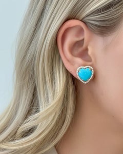 Orecchino con turchese naturale da 8,88 carati e diamante da 0,55 carati in oro 14k