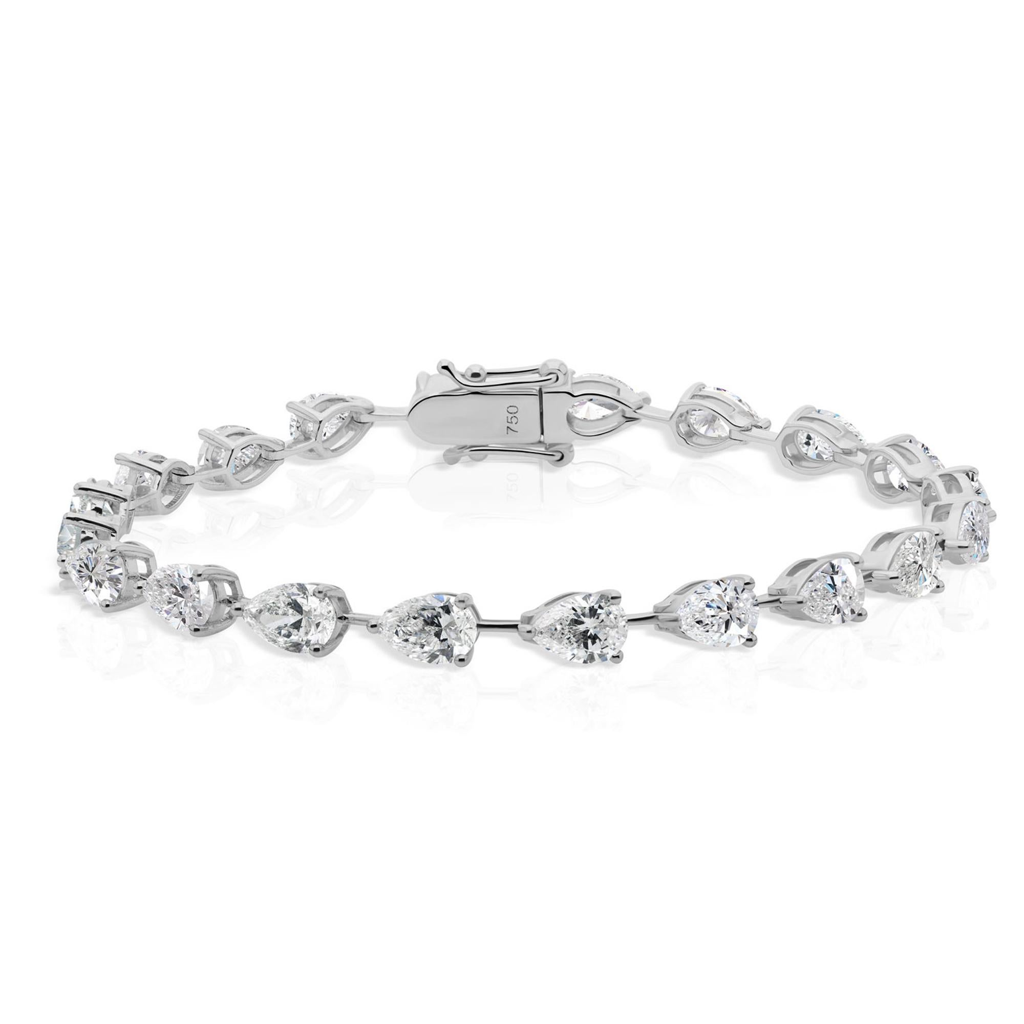 Pulsera de diamantes pera de 8,93 quilates naturales con claridad SI y color HI Oro blanco de 18 quilates Moderno en venta