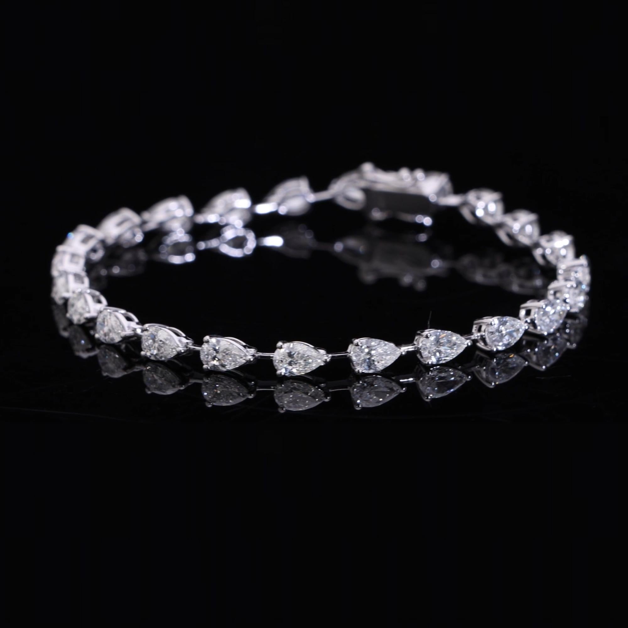 De las mujeres Pulsera de diamantes pera de 8,93 quilates naturales con claridad SI y color HI Oro blanco de 18 quilates en venta