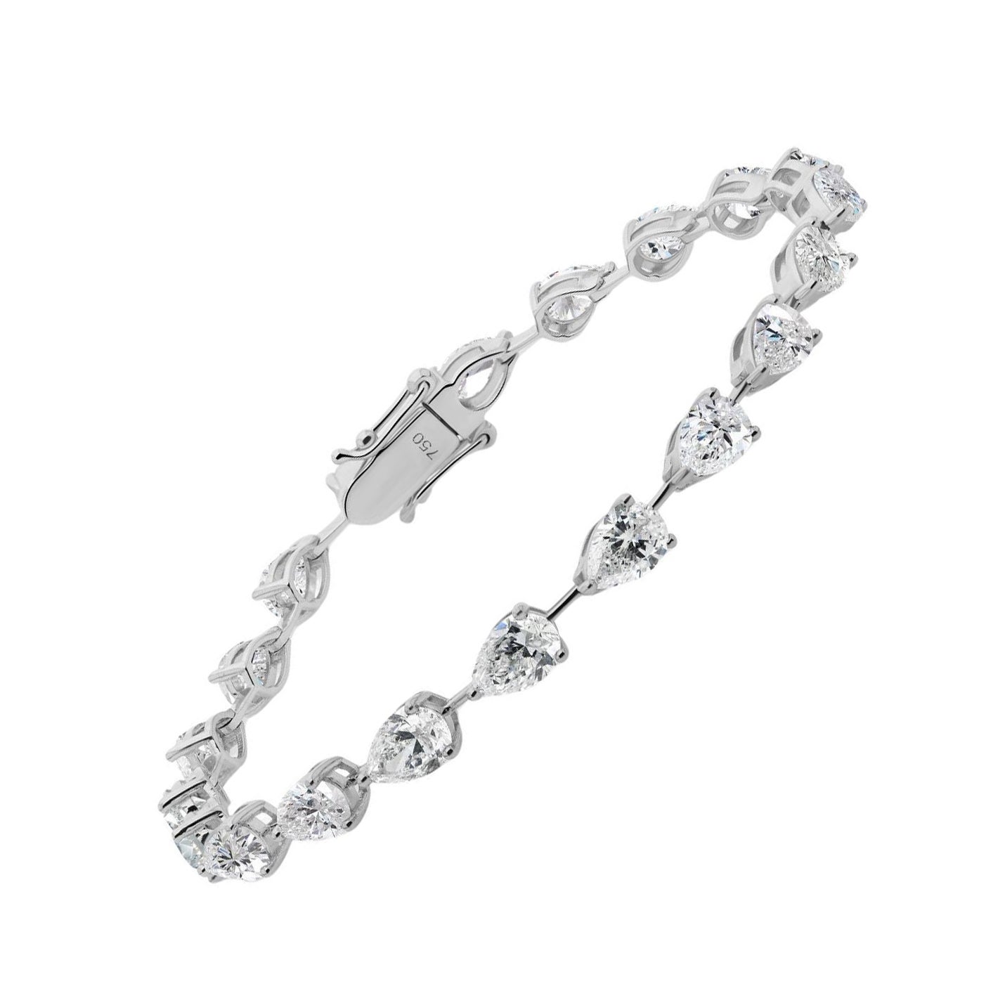 Natural 8.93 Ct Pear Diamond Tennis Bracelet  18K White Gold Anniversary Gift