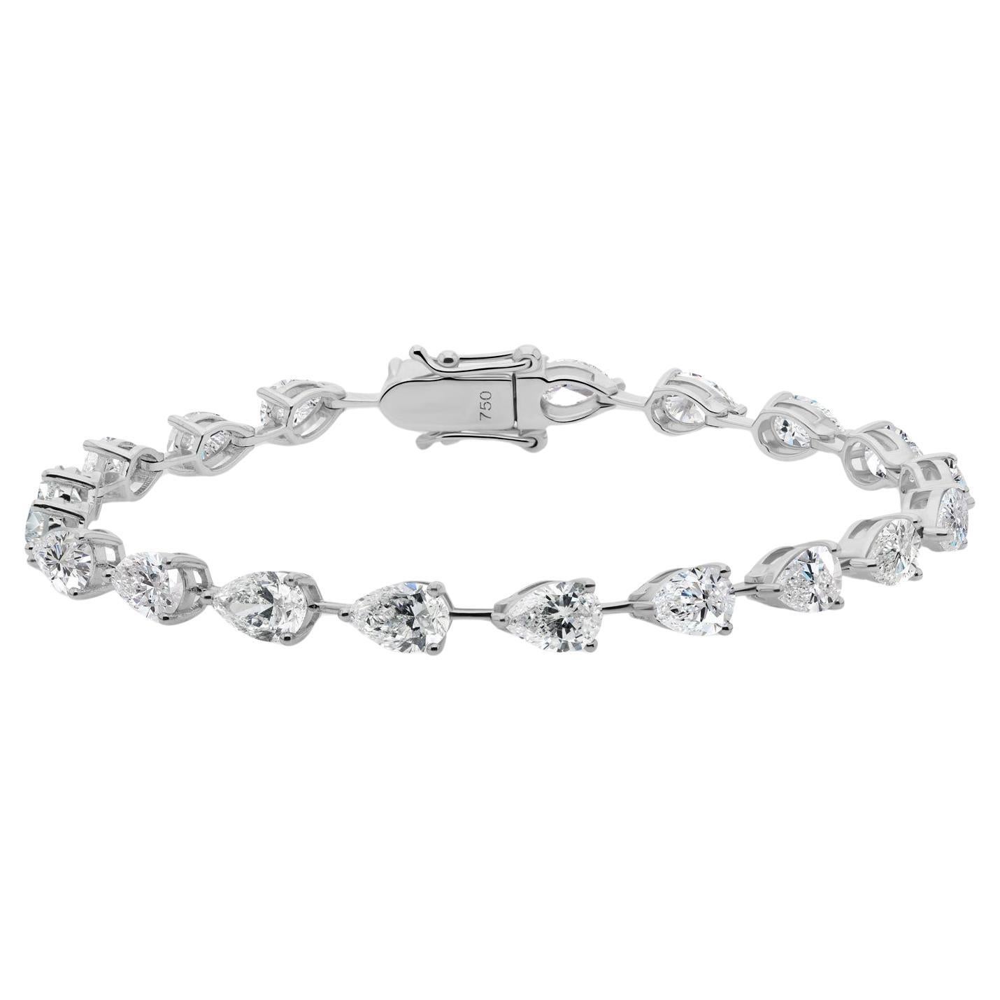 Pulsera de diamantes pera de 8,93 quilates naturales con claridad SI y color HI Oro blanco de 18 quilates en venta
