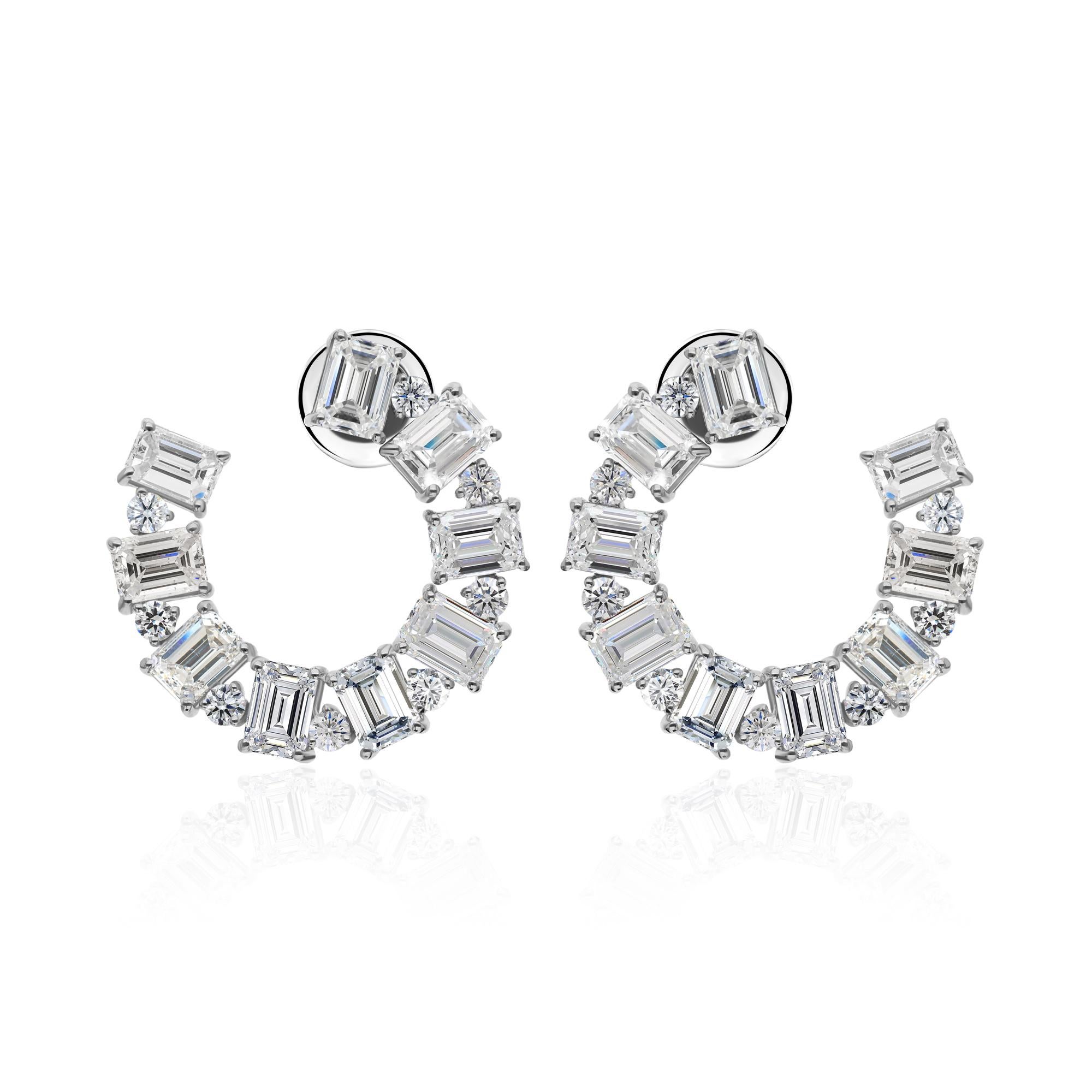 De las mujeres Pendientes de diamantes naturales talla esmeralda redondos SI/H de 8,98 quilates y oro blanco de 18 quilates en venta