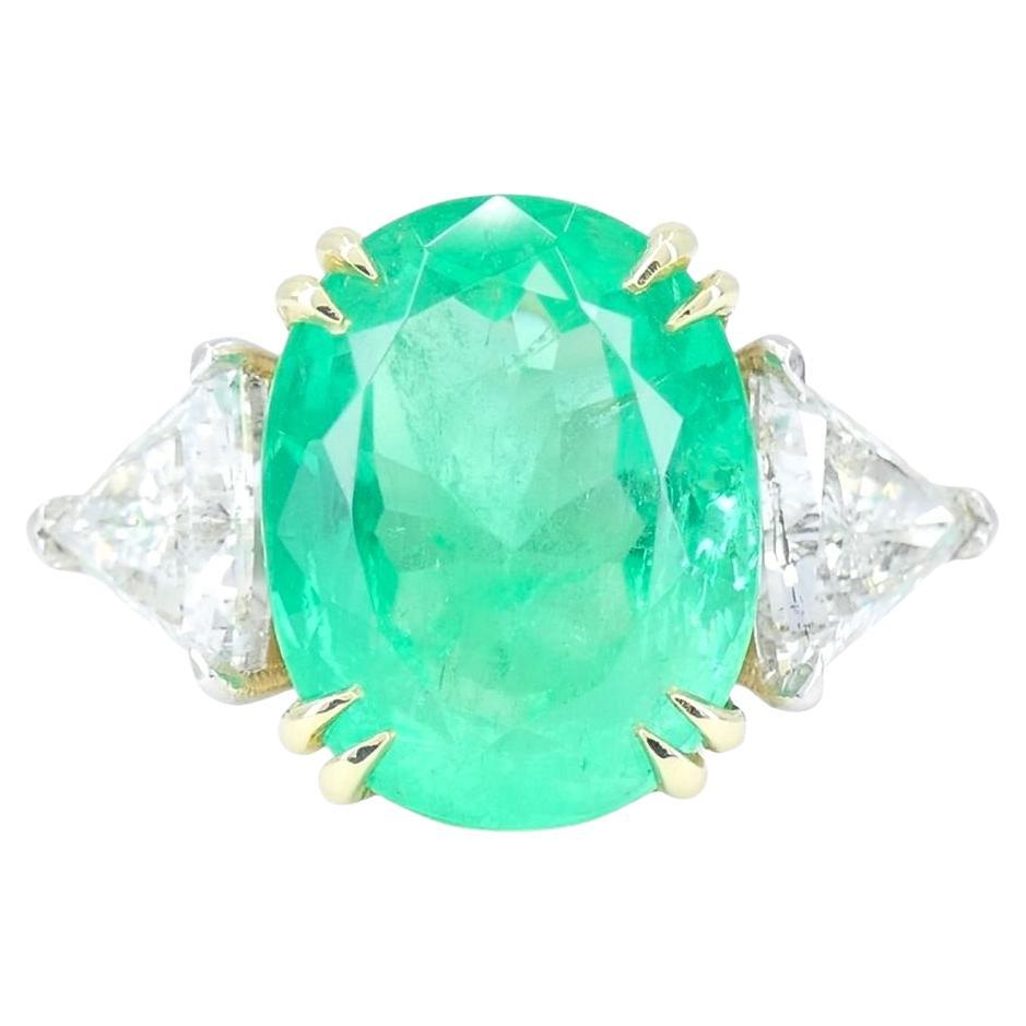 Natural 8ct. Esmeralda Diamante 18k Oro Platino Anillo 6