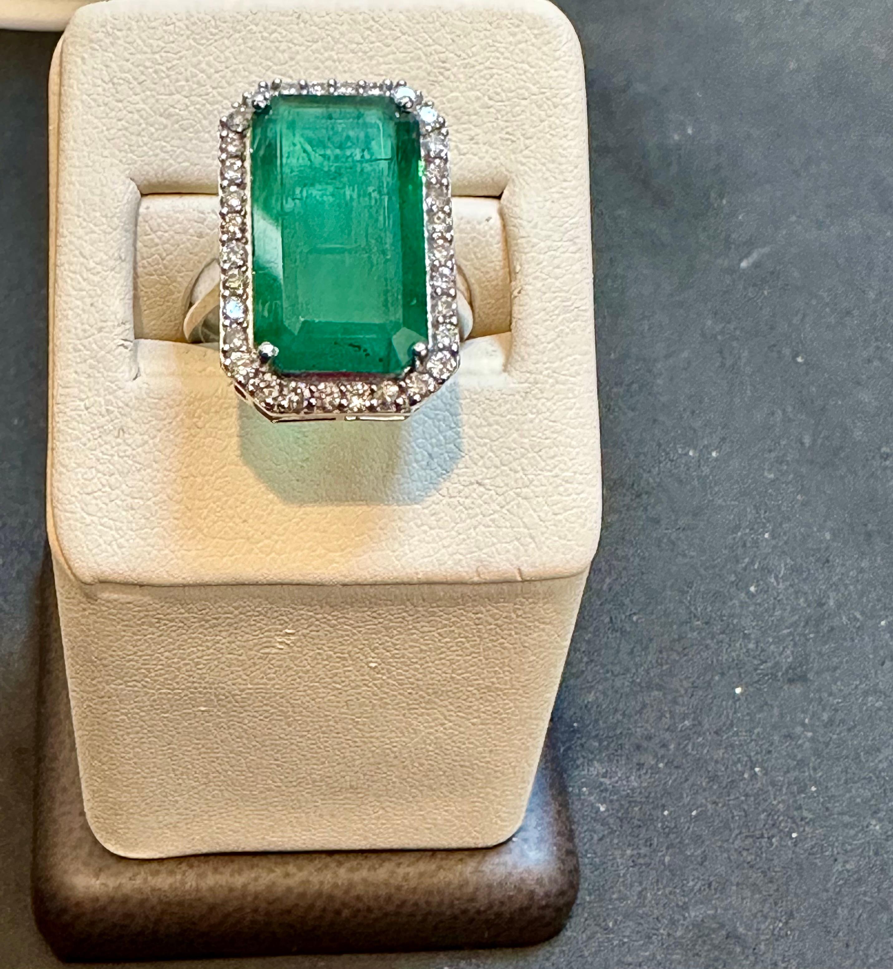 Natural 9 Carat Emerald Cut Zambian Emerald & Diamond Ring in 14 Kt White Gold 6