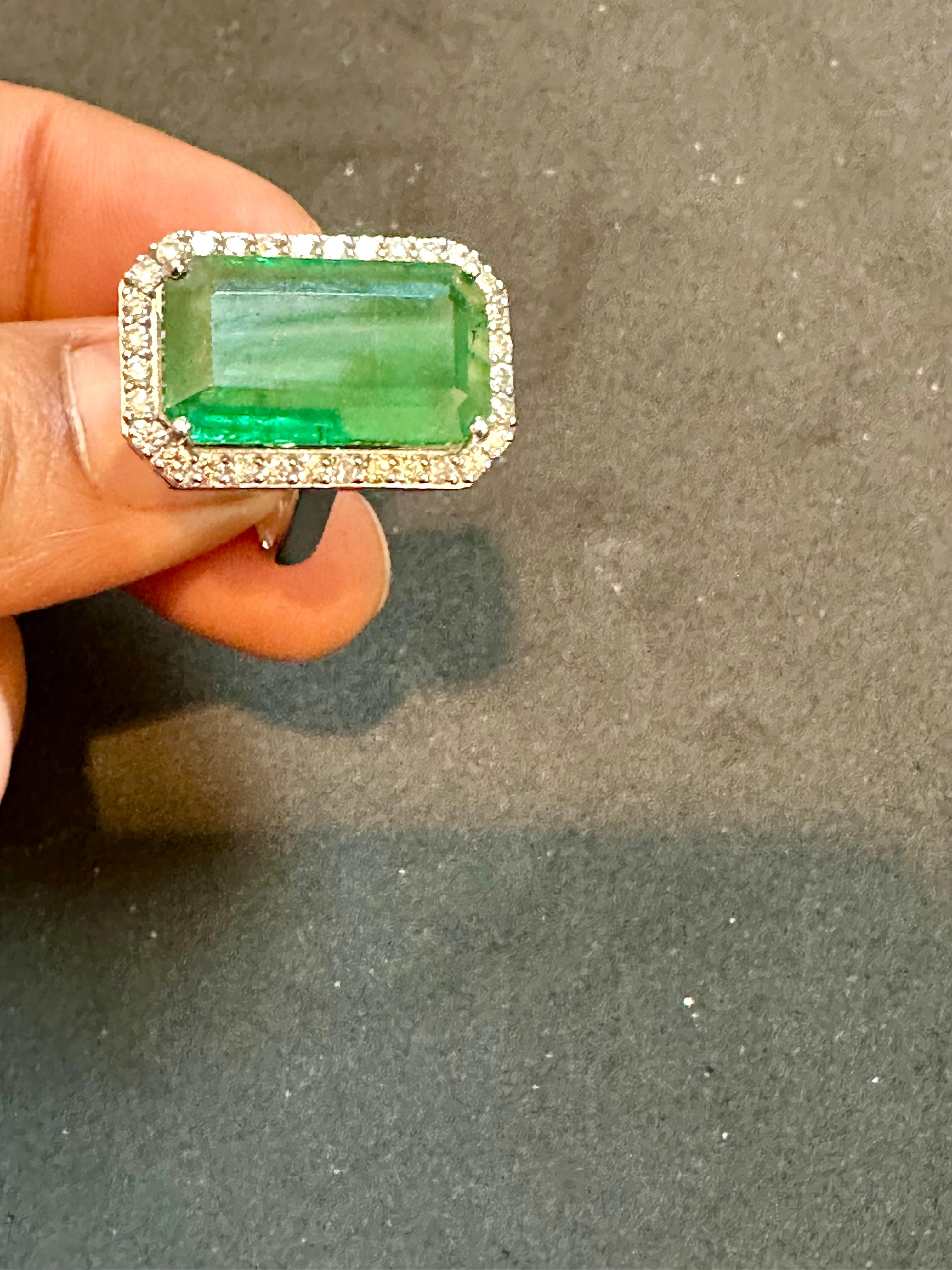 Natural 9 Carat Emerald Cut Zambian Emerald & Diamond Ring in 14 Kt White Gold 2