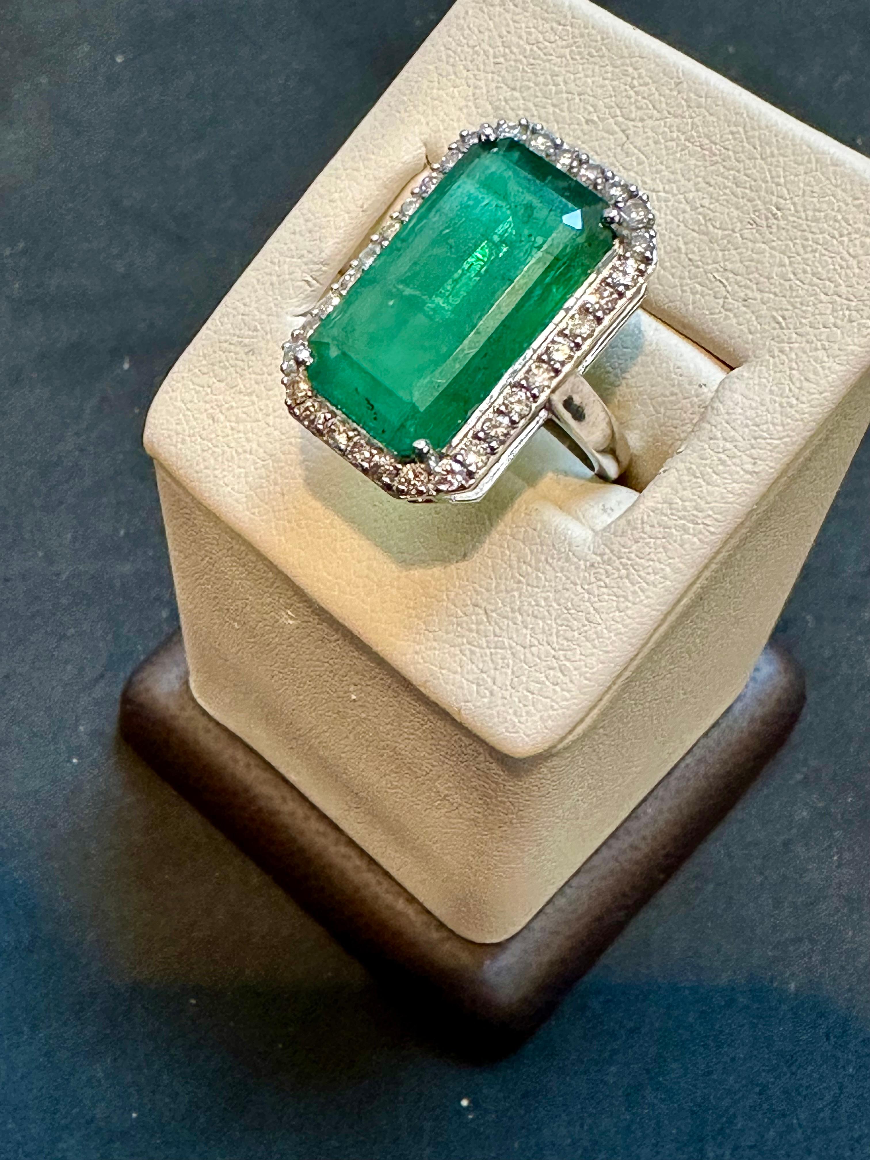 Natural 9 Carat Emerald Cut Zambian Emerald & Diamond Ring in 14 Kt White Gold 5