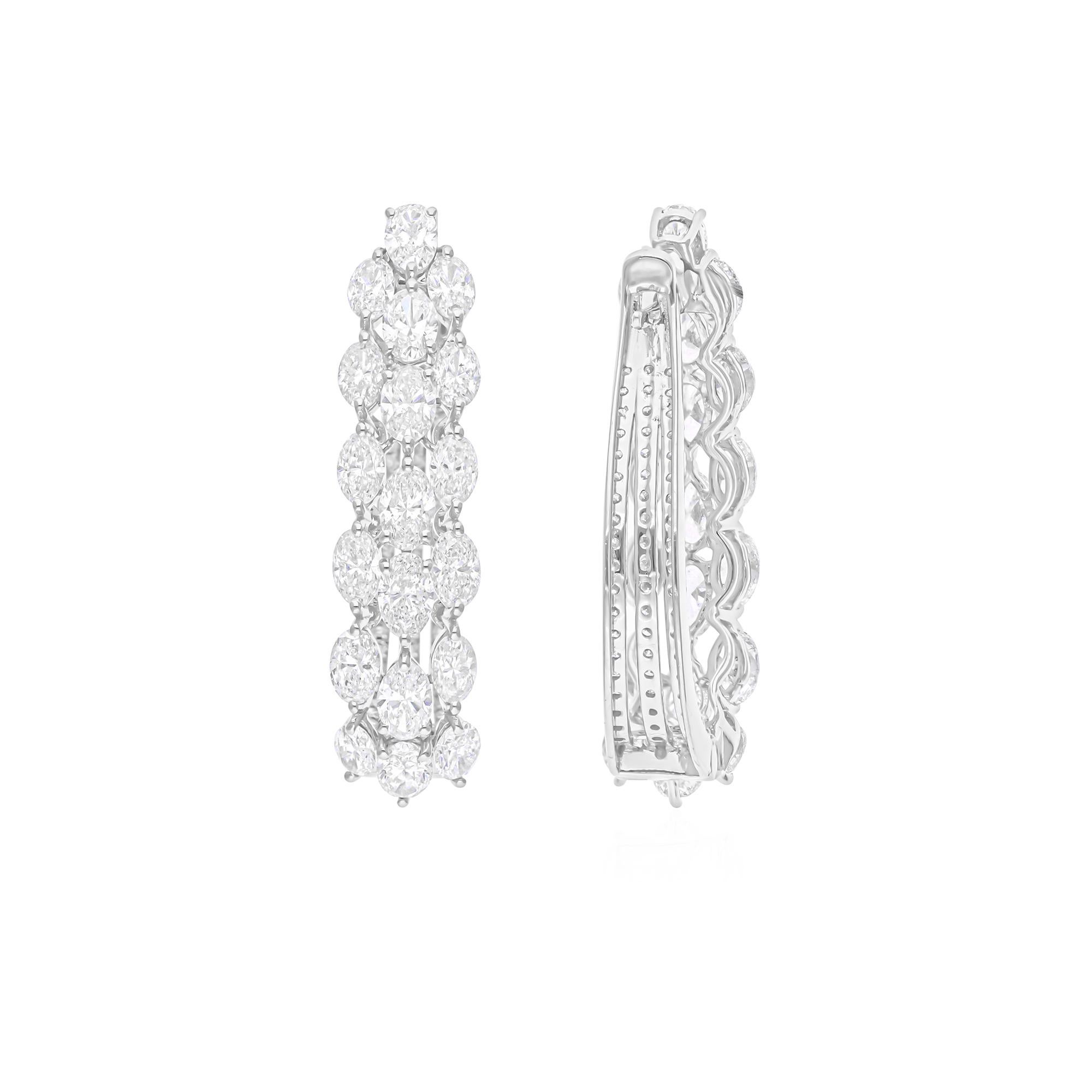 Moderne Boucles d'oreilles en or blanc 14 carats avec diamants naturels de forme ronde ovale SI/H de 9,10 carats en vente