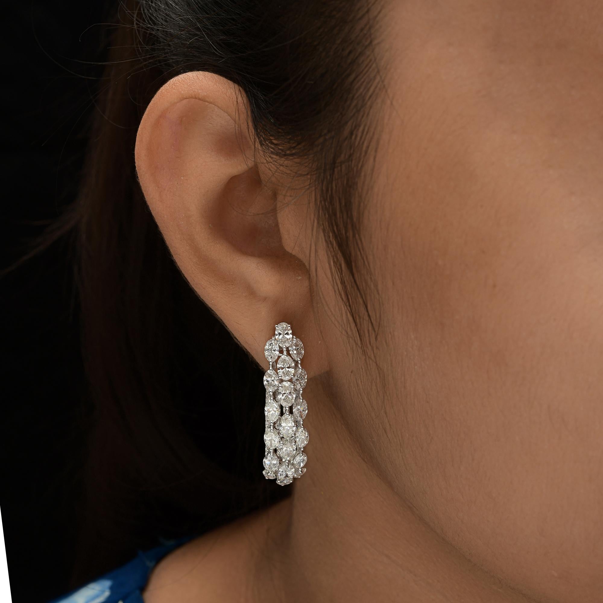 Boucles d'oreilles en or blanc 14 carats avec diamants naturels de forme ronde ovale SI/H de 9,10 carats Pour femmes en vente