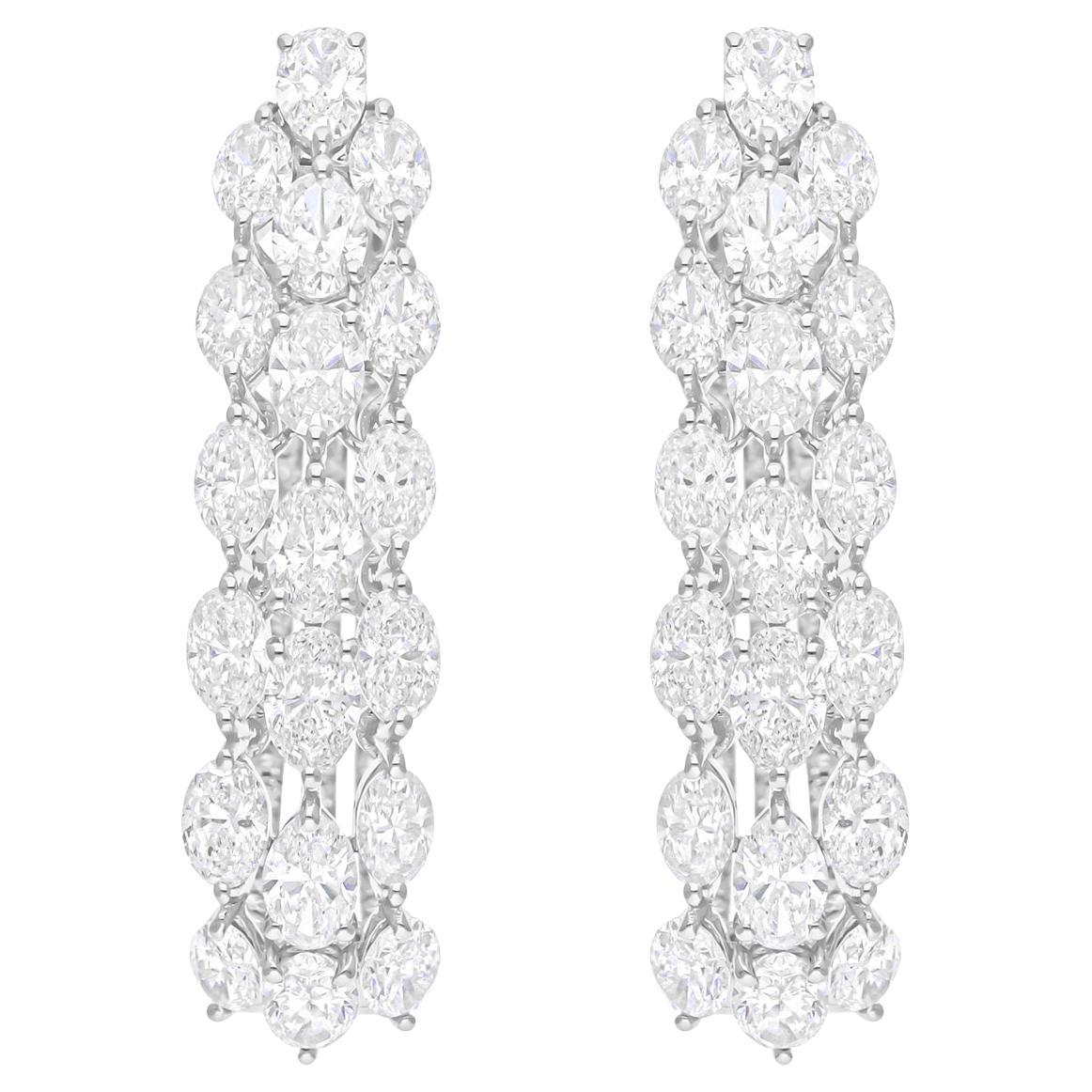 Boucles d'oreilles en or blanc 14 carats avec diamants naturels de forme ronde ovale SI/H de 9,10 carats en vente
