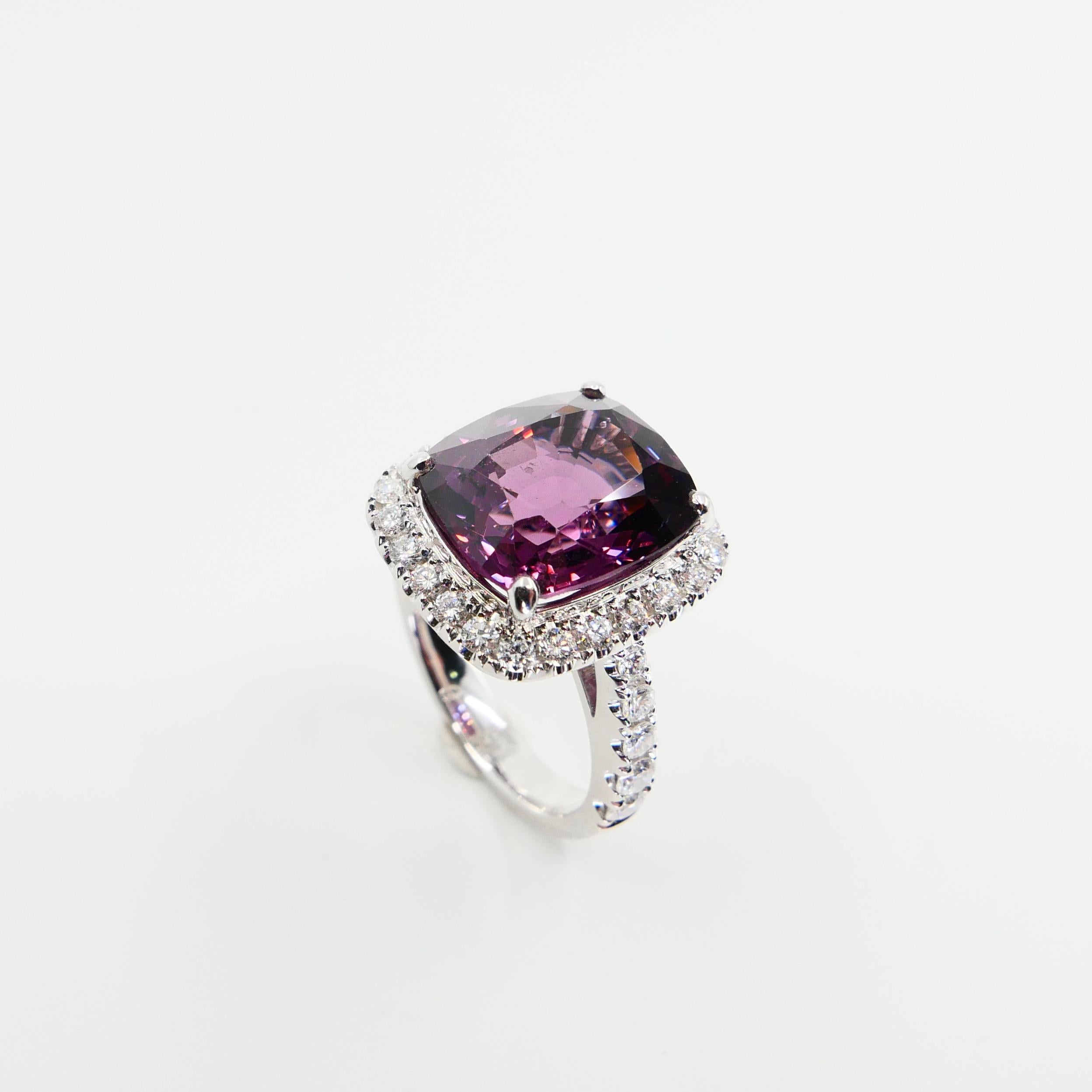 Certified Natural 9.18 Carat Vivid Purple No Heat Spinel & Diamond Cocktail Ring For Sale 7