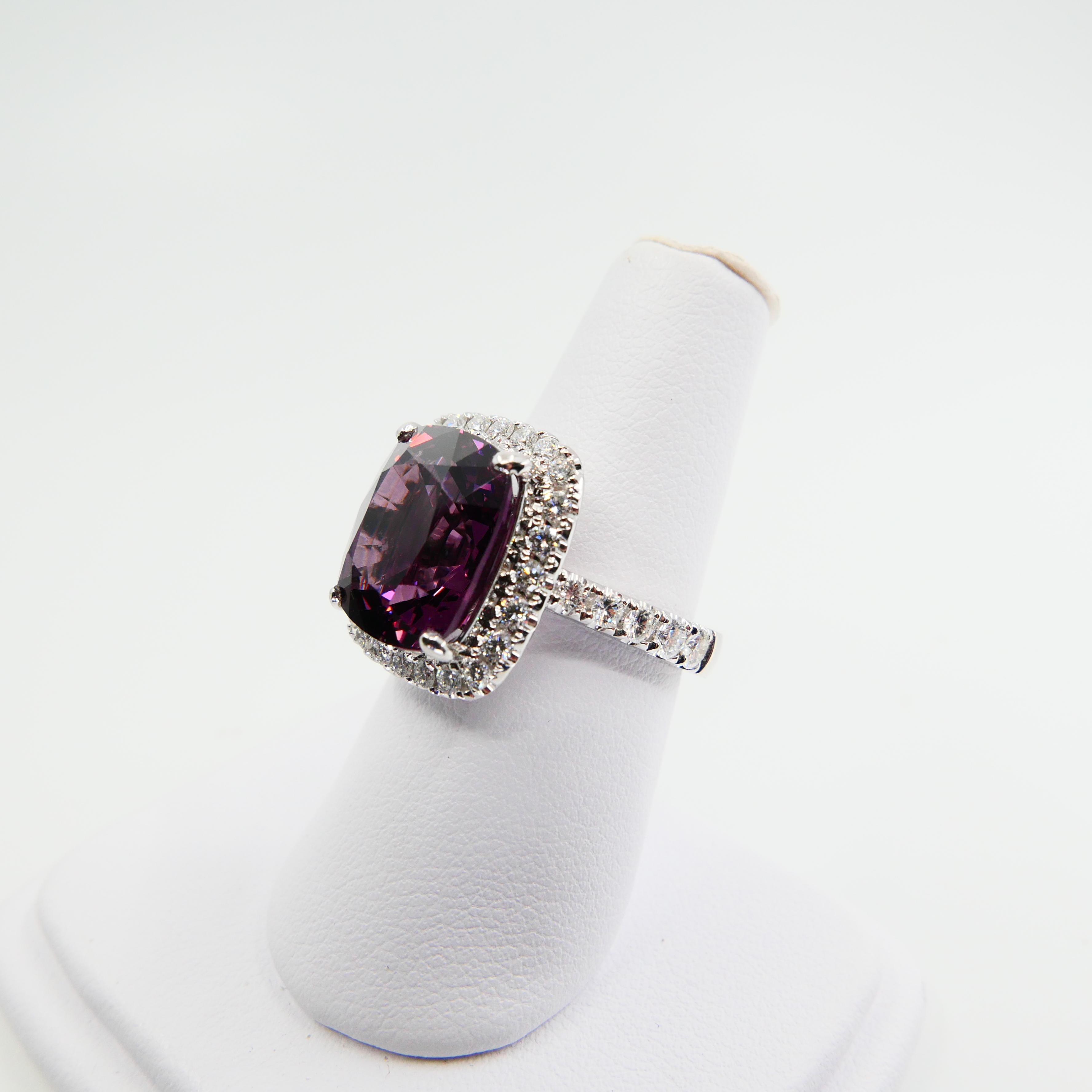 Certified Natural 9.18 Carat Vivid Purple No Heat Spinel & Diamond Cocktail Ring For Sale 8
