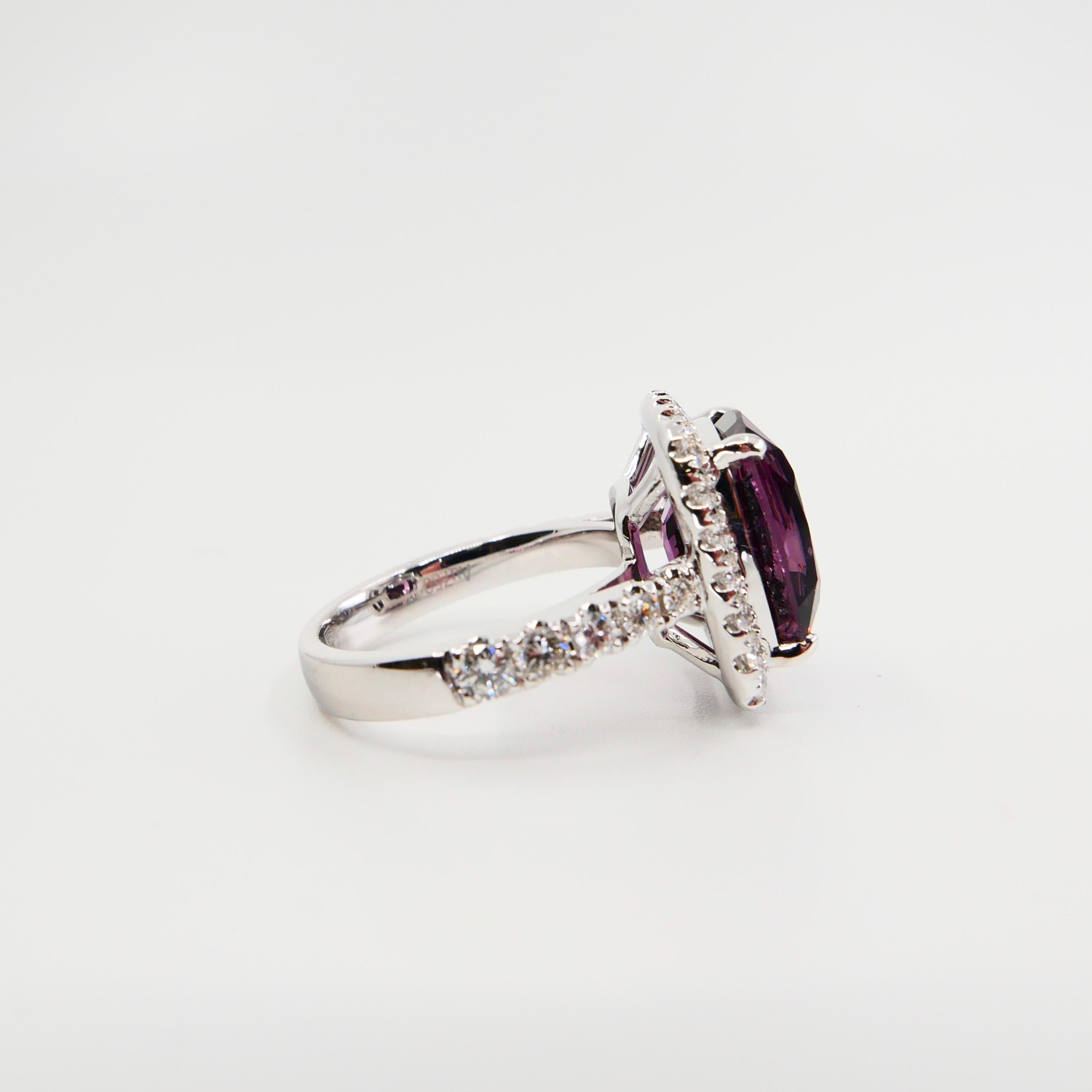 Certified Natural 9.18 Carat Vivid Purple No Heat Spinel & Diamond Cocktail Ring For Sale 9