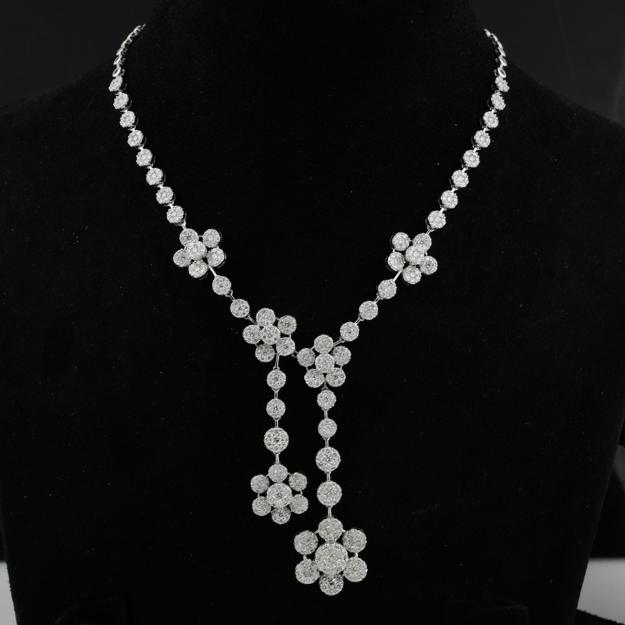 Pendientes Flor Diamante Natural 9,23 Quilates Oro Blanco 18 Kilates Joyería Artesanal Moderno en venta