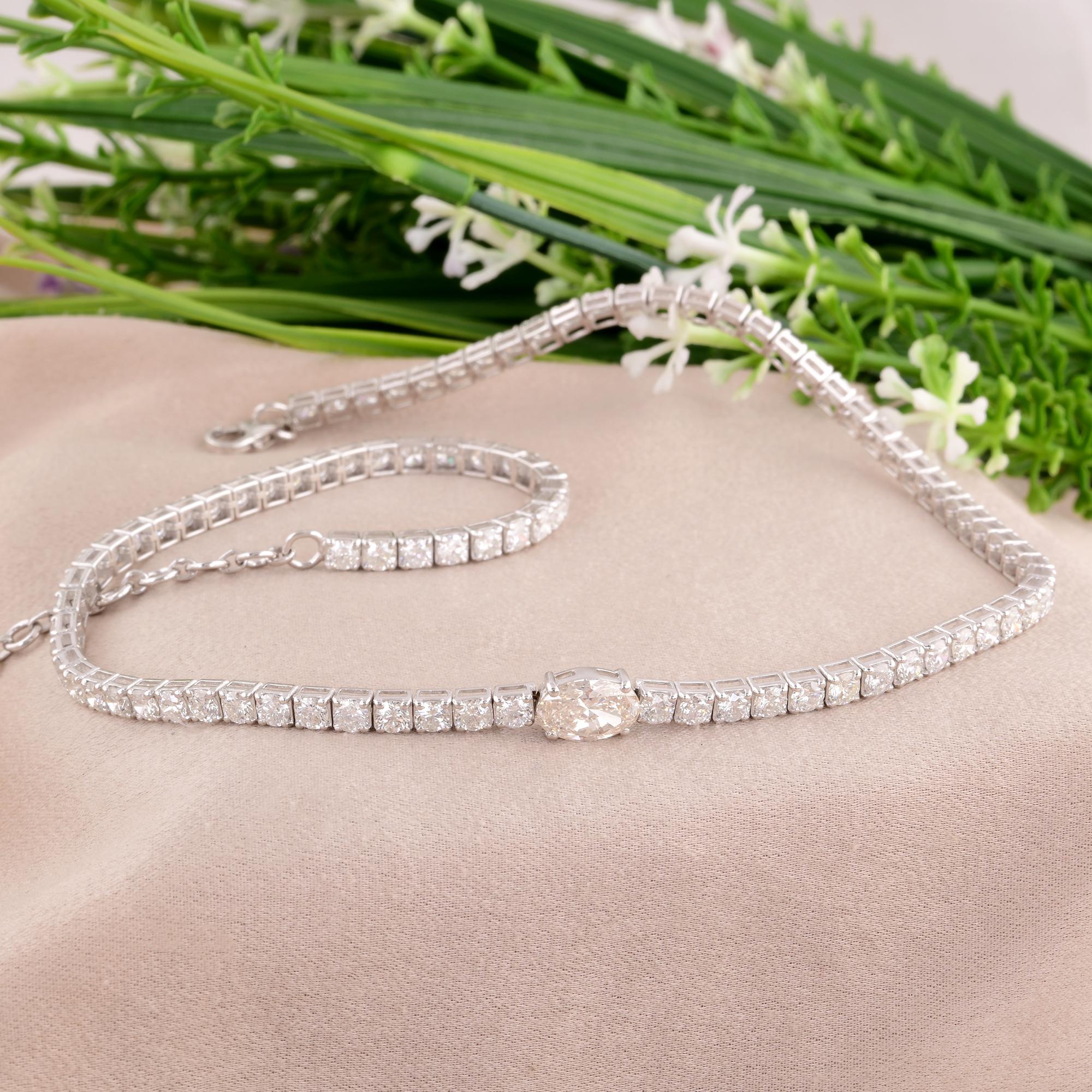Oval Cut Natural 9.25 Carat SI/H Diamond Chain Choker Necklace 14 Karat White Gold For Sale
