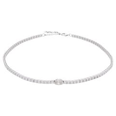 Natural 9.25 Carat SI/H Diamond Chain Choker Necklace 14 Karat White Gold